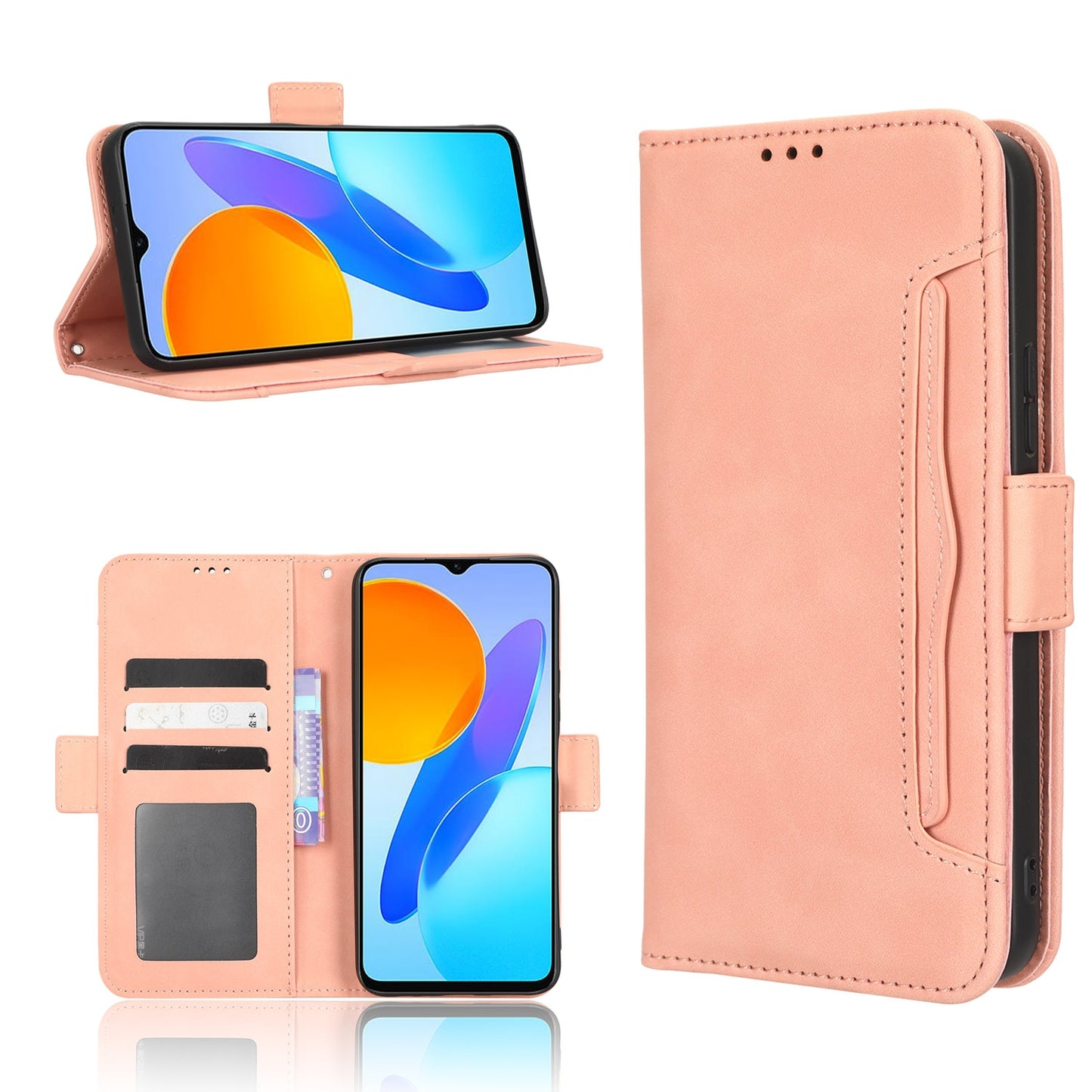 Honor X8 5G Skin Feel PU Leather Wallet Phone Case with Card Slots, Cash Pocket, Magnetic Closure, Built-In Stand, Full Protection TPU Cover
