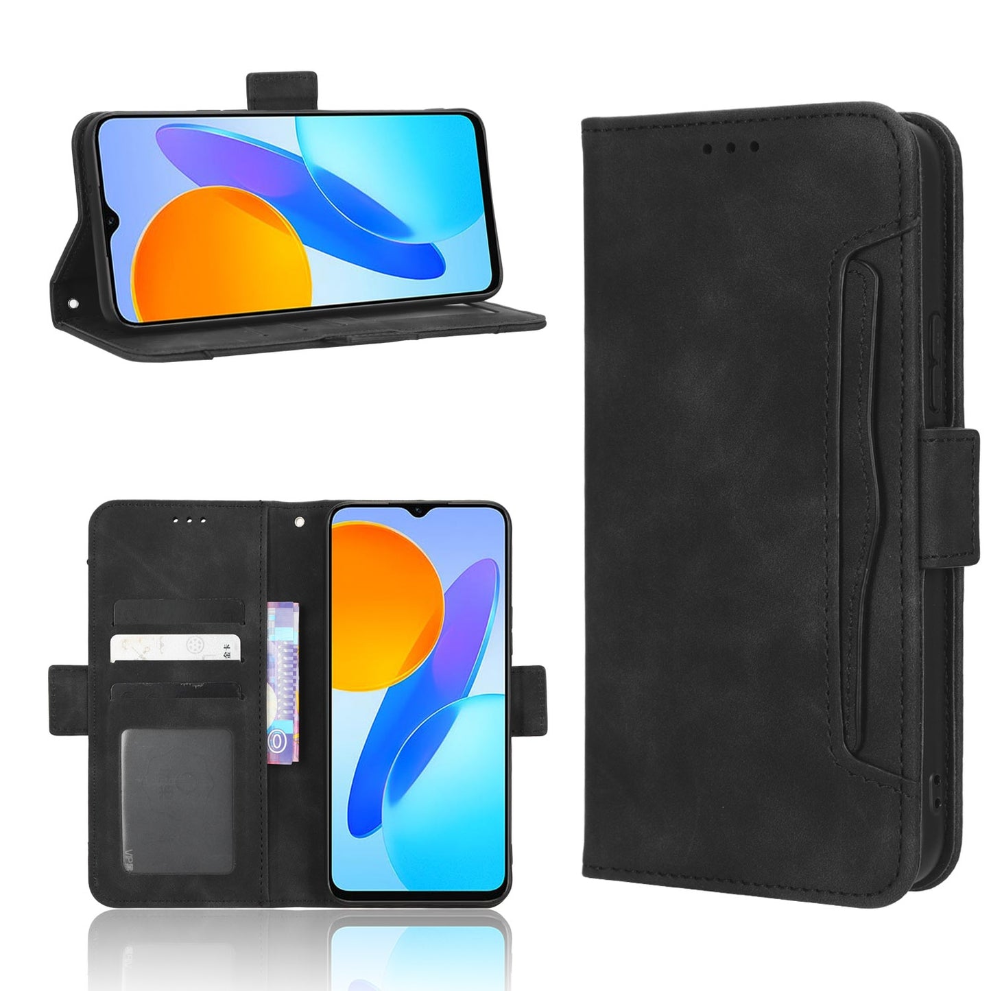 Honor X8 5G Skin Feel PU Leather Wallet Phone Case with Card Slots, Cash Pocket, Magnetic Closure, Built-In Stand, Full Protection TPU Cover