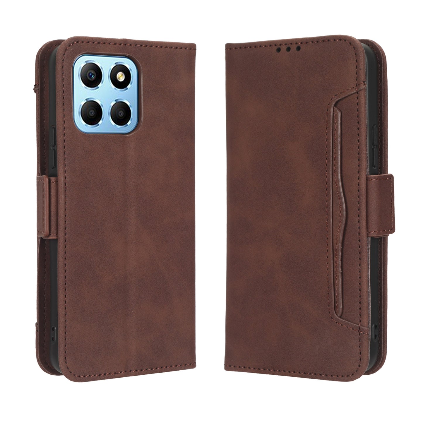 Honor Play 6C Skin Feel PU Leather Wallet Phone Case with Card Slots, Cash Pocket, Magnetic Closure, Built-In Stand, Full Protection TPU Cover