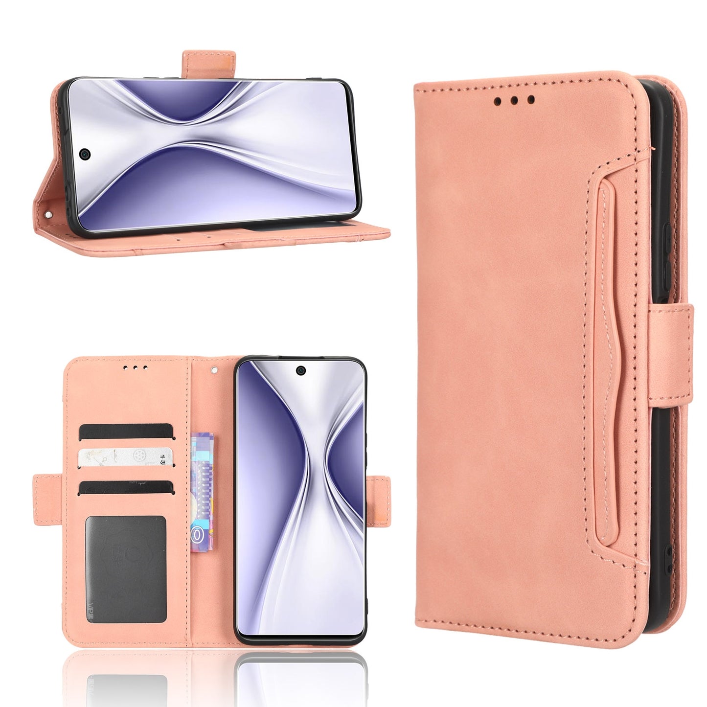 Honor X20 SE Skin Feel PU Leather Wallet Phone Case with Card Slots, Cash Pocket, Magnetic Closure, Built-In Stand, Full Protection TPU Cover