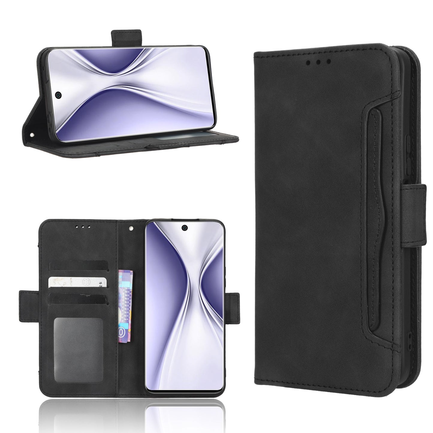 Honor X20 SE Skin Feel PU Leather Wallet Phone Case with Card Slots, Cash Pocket, Magnetic Closure, Built-In Stand, Full Protection TPU Cover