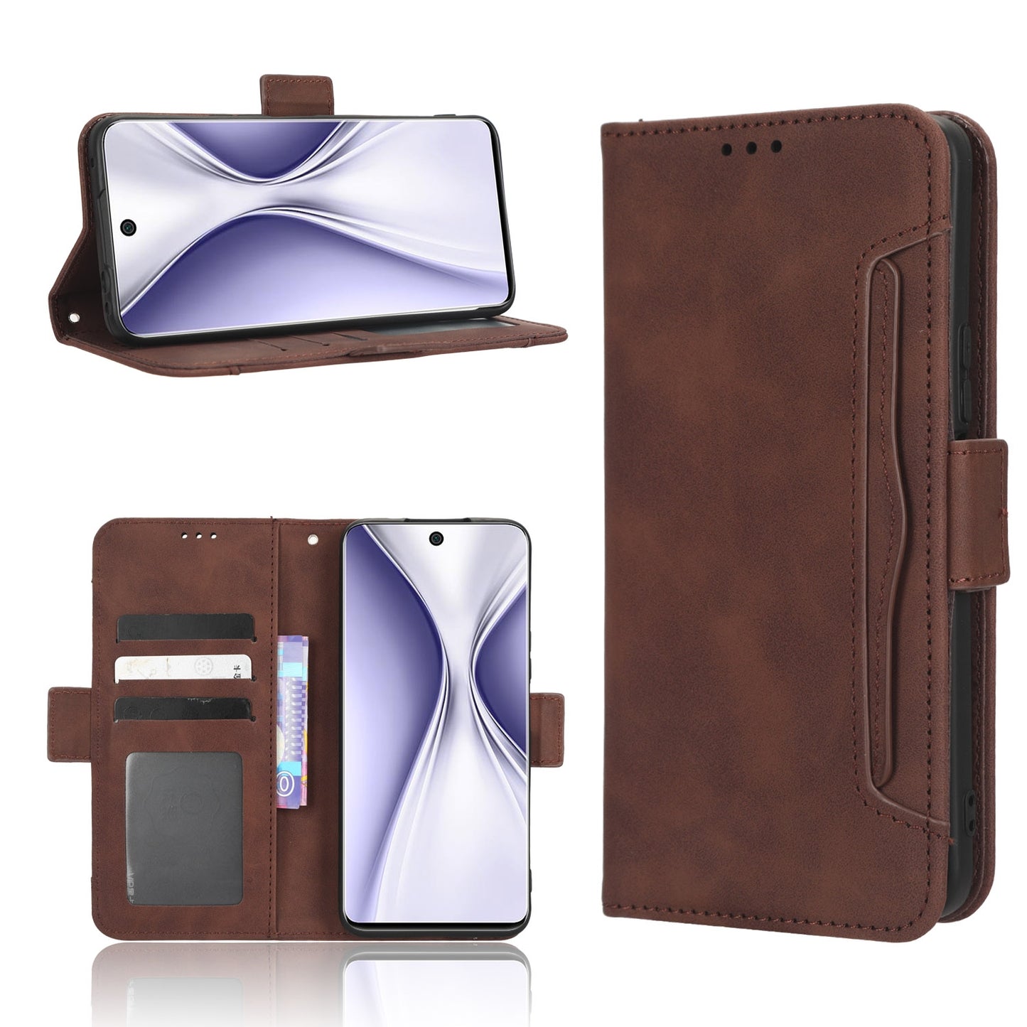 Honor X20 SE Skin Feel PU Leather Wallet Phone Case with Card Slots, Cash Pocket, Magnetic Closure, Built-In Stand, Full Protection TPU Cover