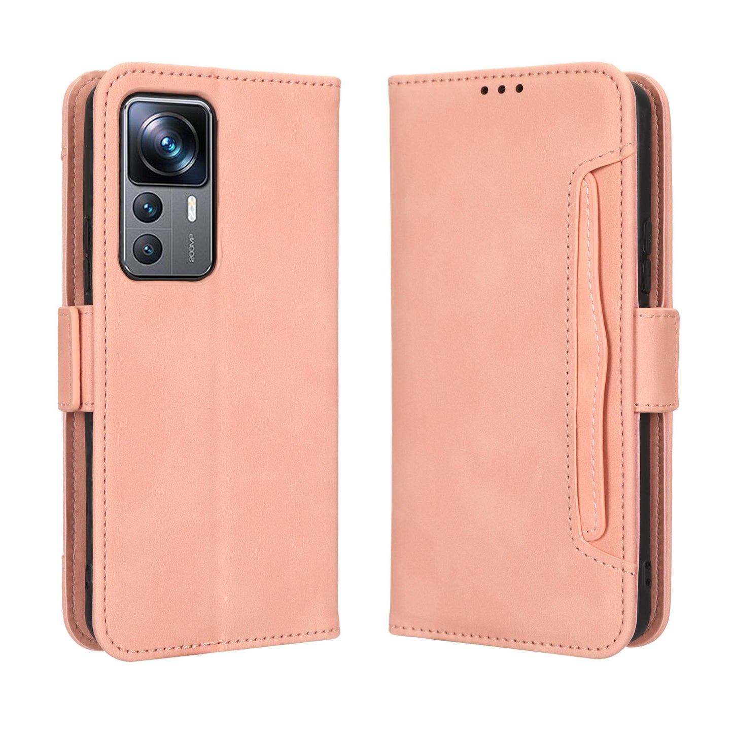 Xiaomi 12T Pro Skin Feel PU Leather Wallet Phone Case with Card Slots, Cash Pocket, Magnetic Closure, Built-In Stand, Full Protection TPU Cover