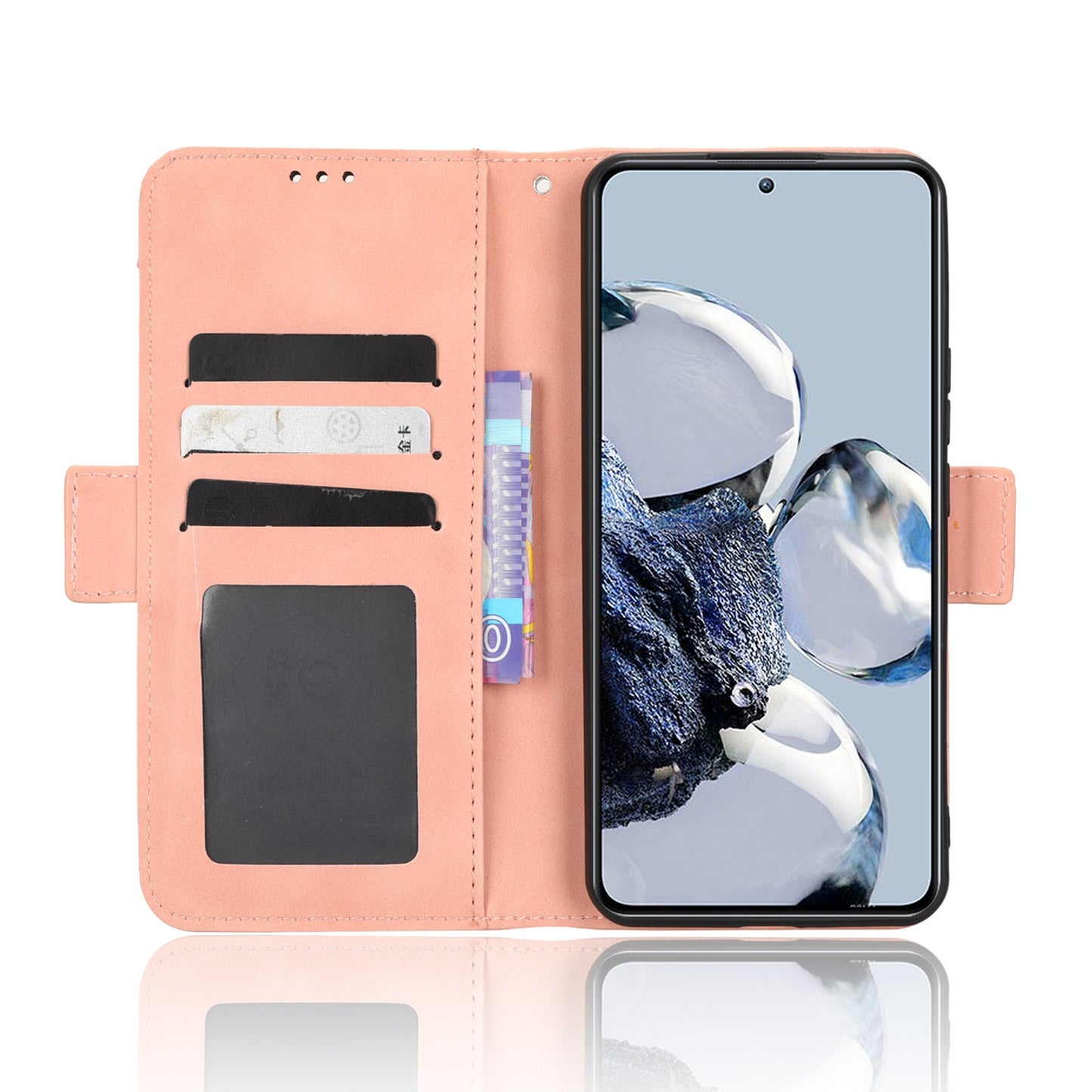 Xiaomi 12T Pro Skin Feel PU Leather Wallet Phone Case with Card Slots, Cash Pocket, Magnetic Closure, Built-In Stand, Full Protection TPU Cover
