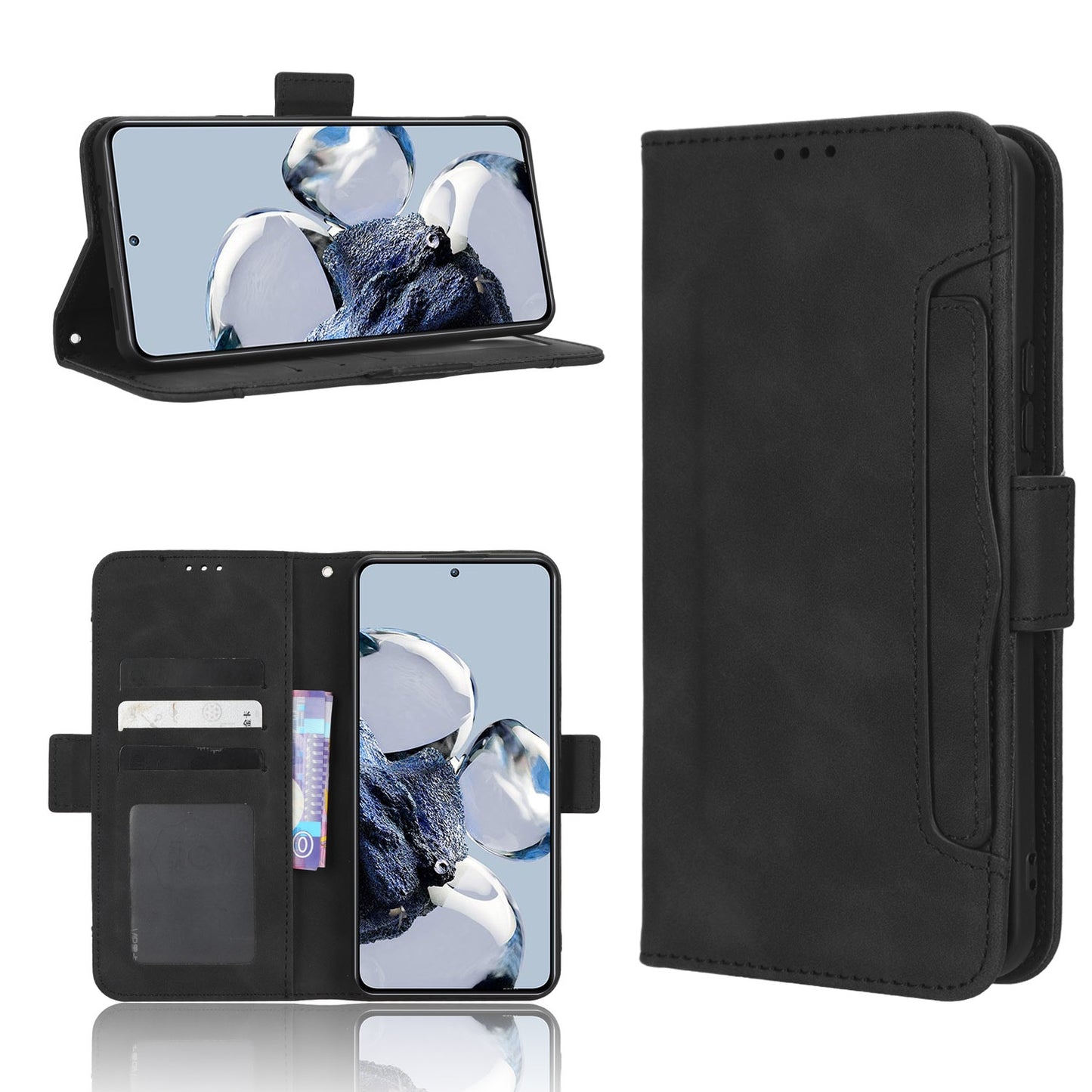 Xiaomi 12T Pro Skin Feel PU Leather Wallet Phone Case with Card Slots, Cash Pocket, Magnetic Closure, Built-In Stand, Full Protection TPU Cover