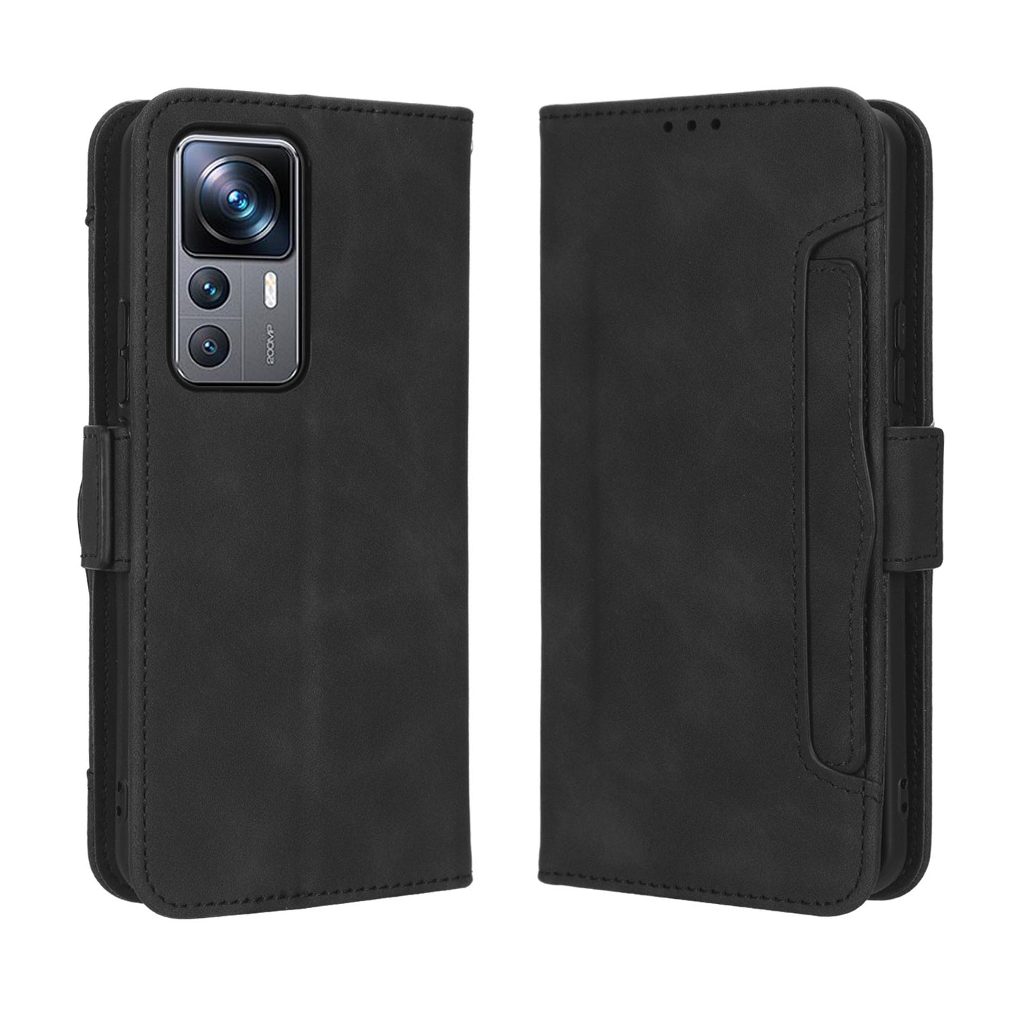 Xiaomi 12T Pro Skin Feel PU Leather Wallet Phone Case with Card Slots, Cash Pocket, Magnetic Closure, Built-In Stand, Full Protection TPU Cover