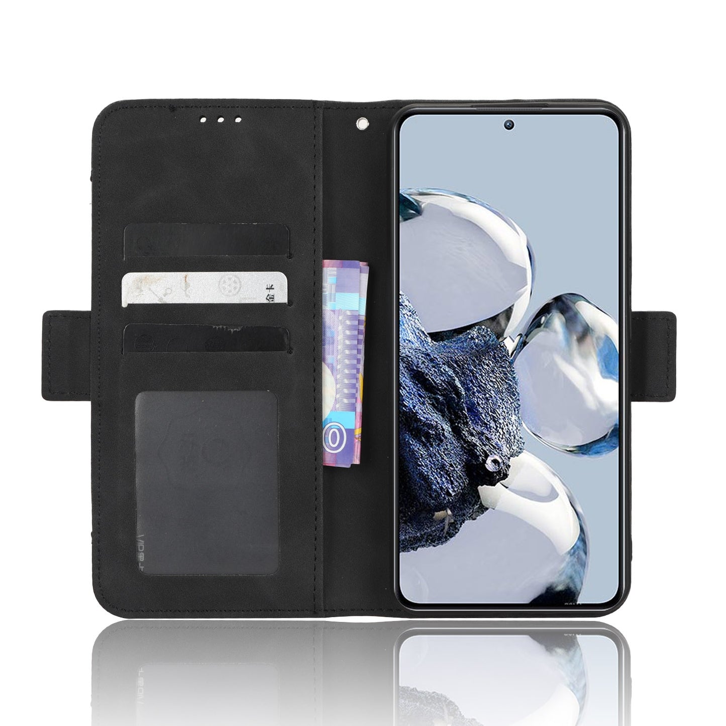 Xiaomi 12T Pro Skin Feel PU Leather Wallet Phone Case with Card Slots, Cash Pocket, Magnetic Closure, Built-In Stand, Full Protection TPU Cover