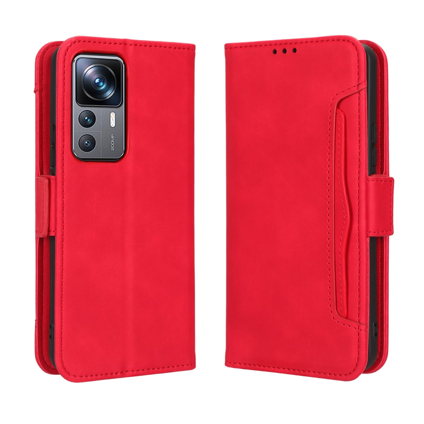 Xiaomi 12T Pro Skin Feel PU Leather Wallet Phone Case with Card Slots, Cash Pocket, Magnetic Closure, Built-In Stand, Full Protection TPU Cover