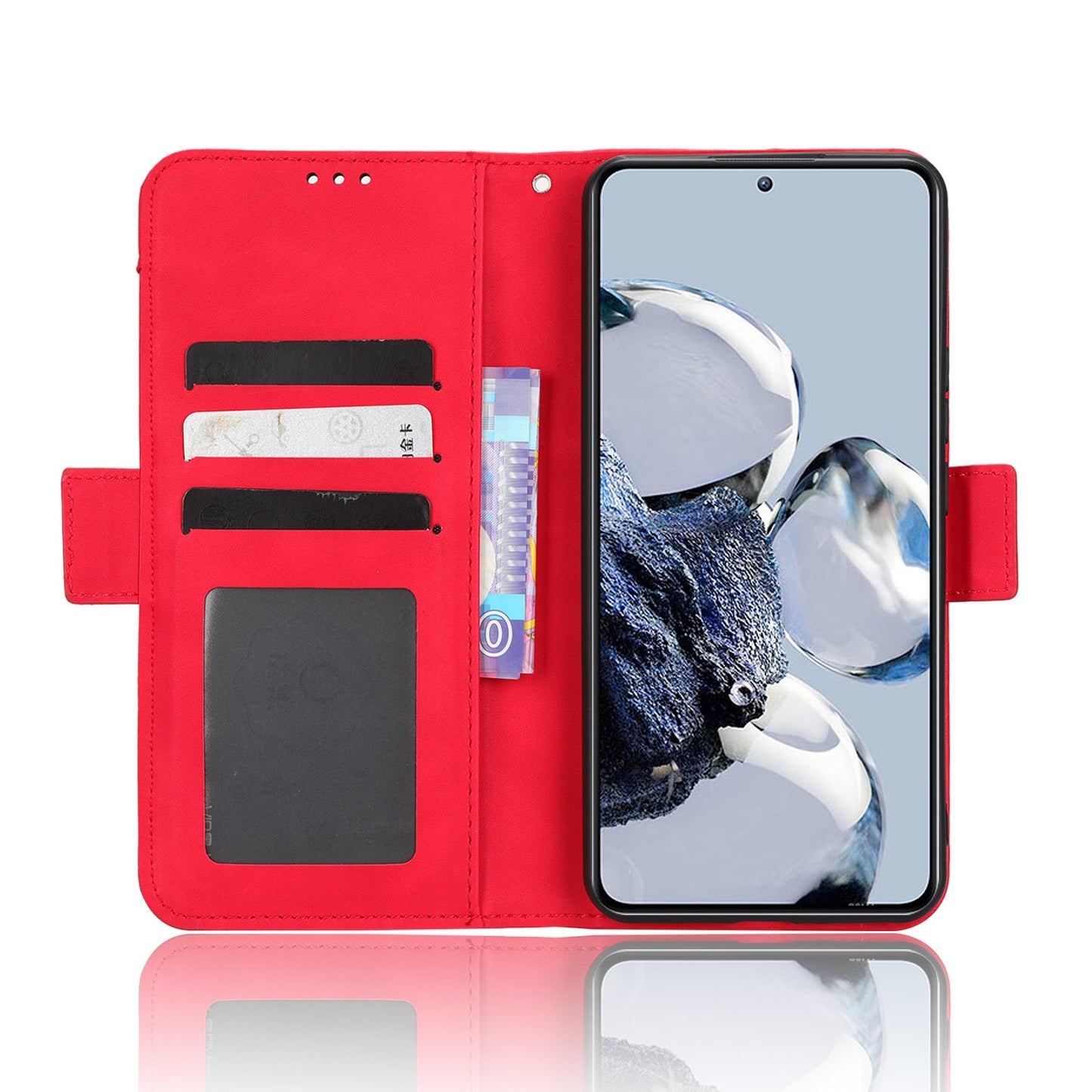 Xiaomi 12T Pro Skin Feel PU Leather Wallet Phone Case with Card Slots, Cash Pocket, Magnetic Closure, Built-In Stand, Full Protection TPU Cover