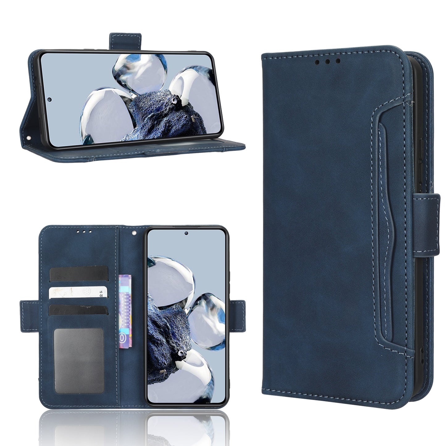 Xiaomi 12T Pro Skin Feel PU Leather Wallet Phone Case with Card Slots, Cash Pocket, Magnetic Closure, Built-In Stand, Full Protection TPU Cover