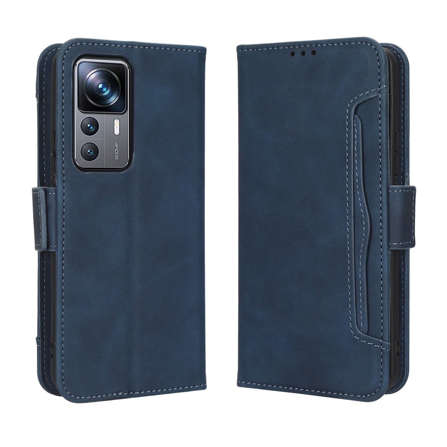Xiaomi 12T Pro Skin Feel PU Leather Wallet Phone Case with Card Slots, Cash Pocket, Magnetic Closure, Built-In Stand, Full Protection TPU Cover