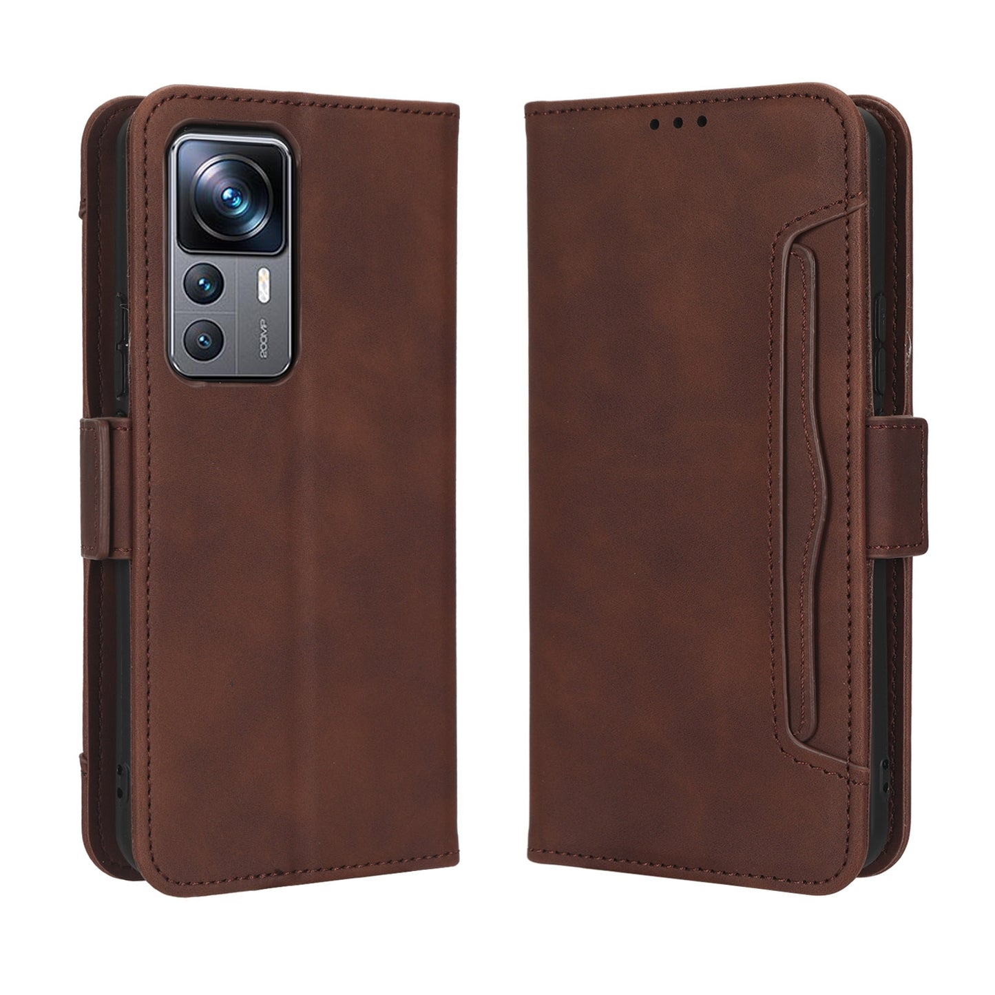 Xiaomi 12T Pro Skin Feel PU Leather Wallet Phone Case with Card Slots, Cash Pocket, Magnetic Closure, Built-In Stand, Full Protection TPU Cover