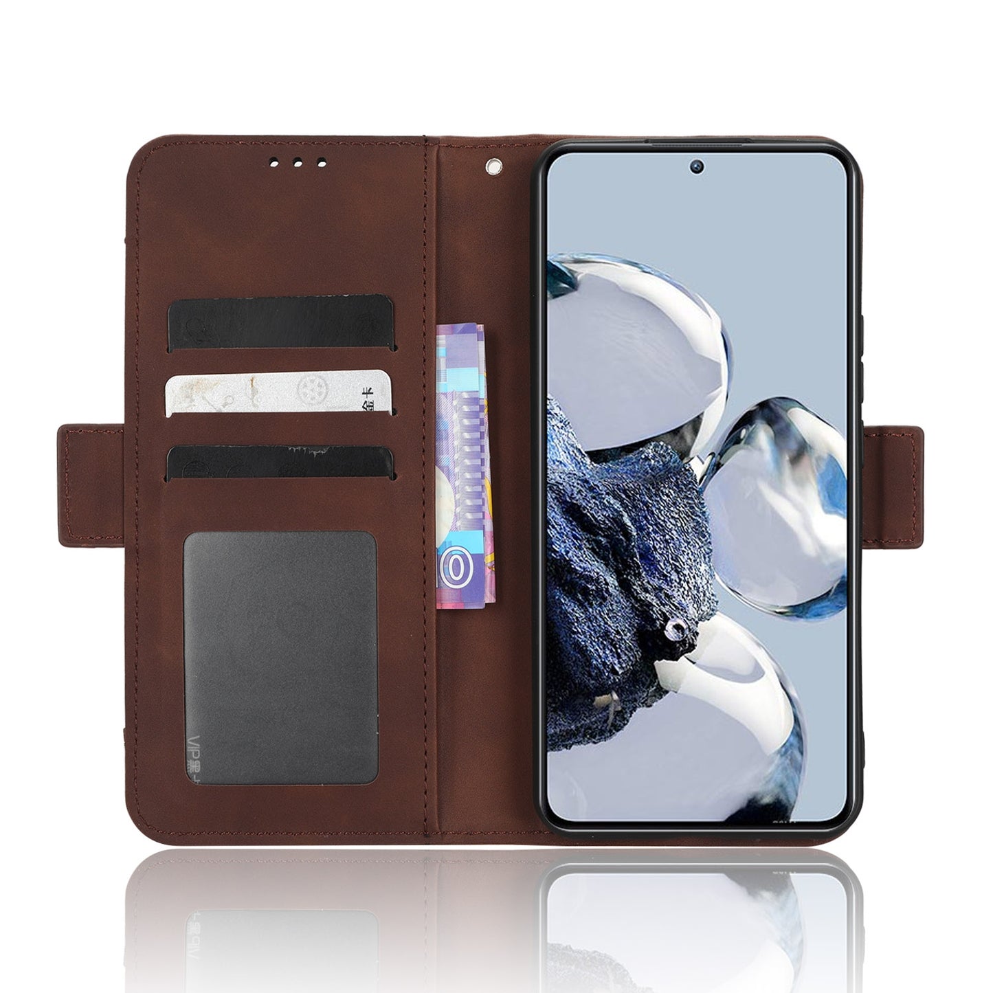Xiaomi 12T Pro Skin Feel PU Leather Wallet Phone Case with Card Slots, Cash Pocket, Magnetic Closure, Built-In Stand, Full Protection TPU Cover