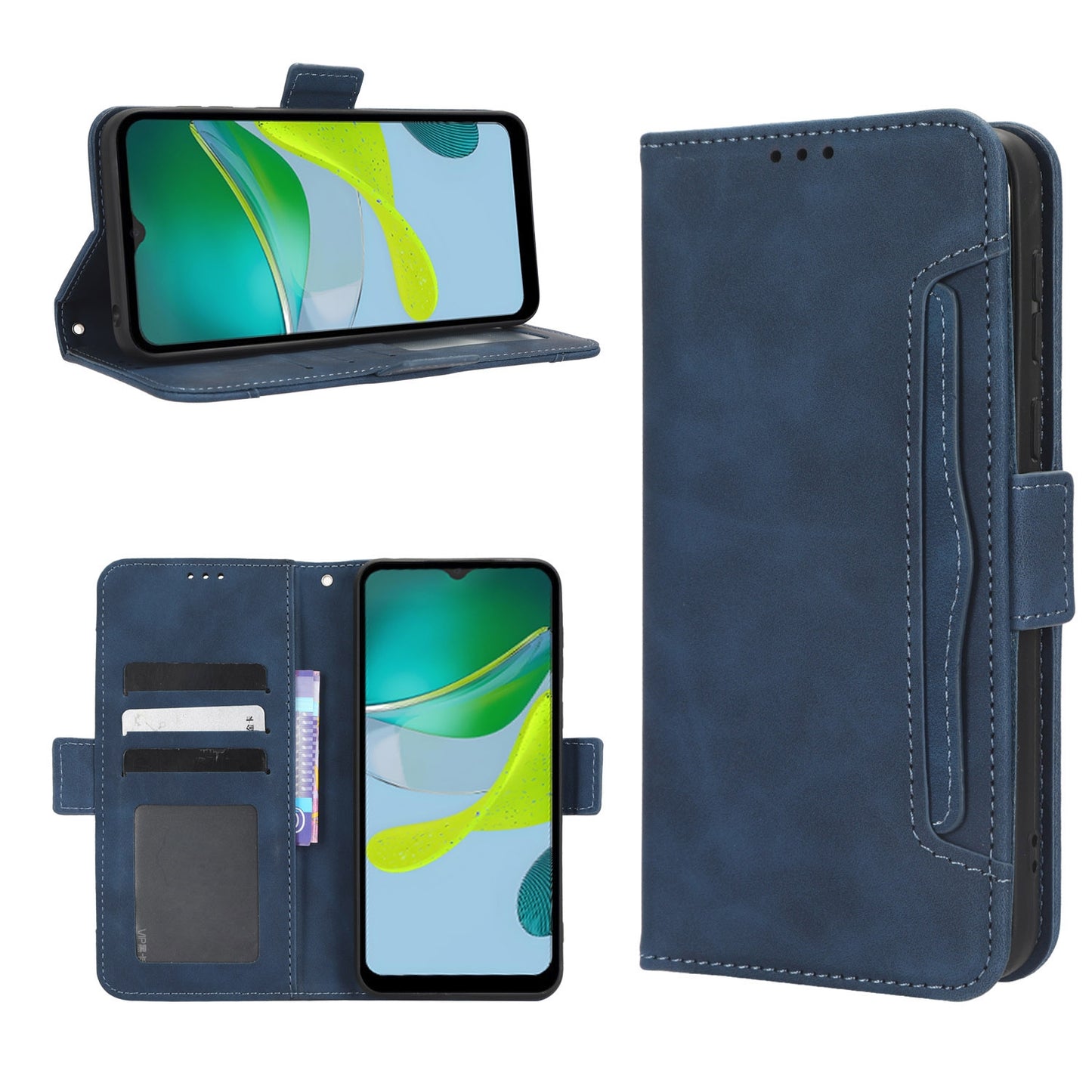 Motorola Moto E13 4G Skin Feel PU Leather Wallet Phone Case with Card Slots, Cash Pocket, Magnetic Closure, Built-In Stand, Full Protection TPU Cover