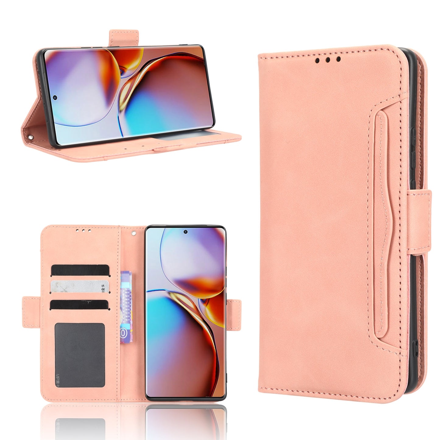 Motorola Moto X40 Pro Skin Feel PU Leather Wallet Phone Case with Card Slots, Cash Pocket, Magnetic Closure, Built-In Stand, Full Protection TPU Cover