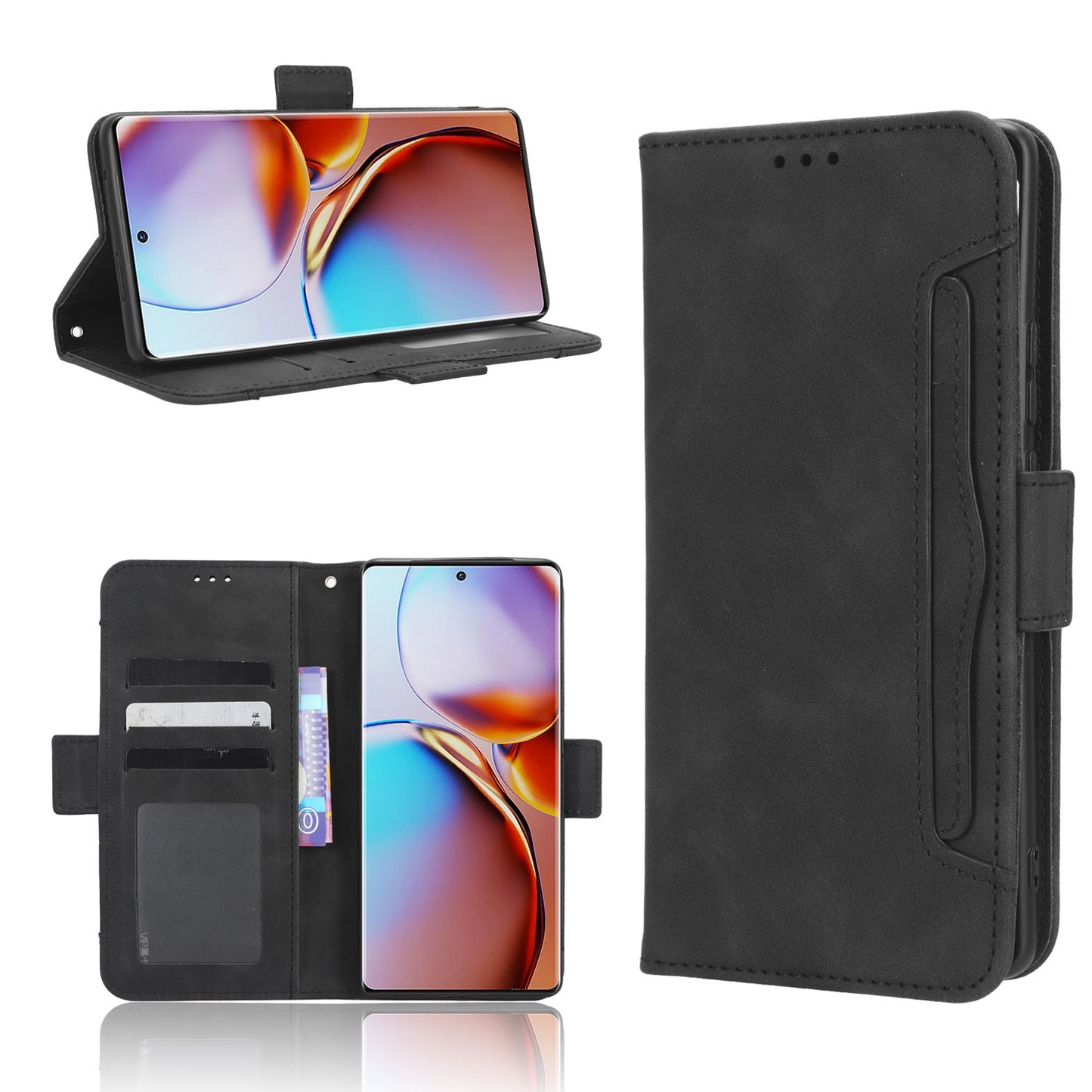 Motorola Moto X40 Pro Skin Feel PU Leather Wallet Phone Case with Card Slots, Cash Pocket, Magnetic Closure, Built-In Stand, Full Protection TPU Cover
