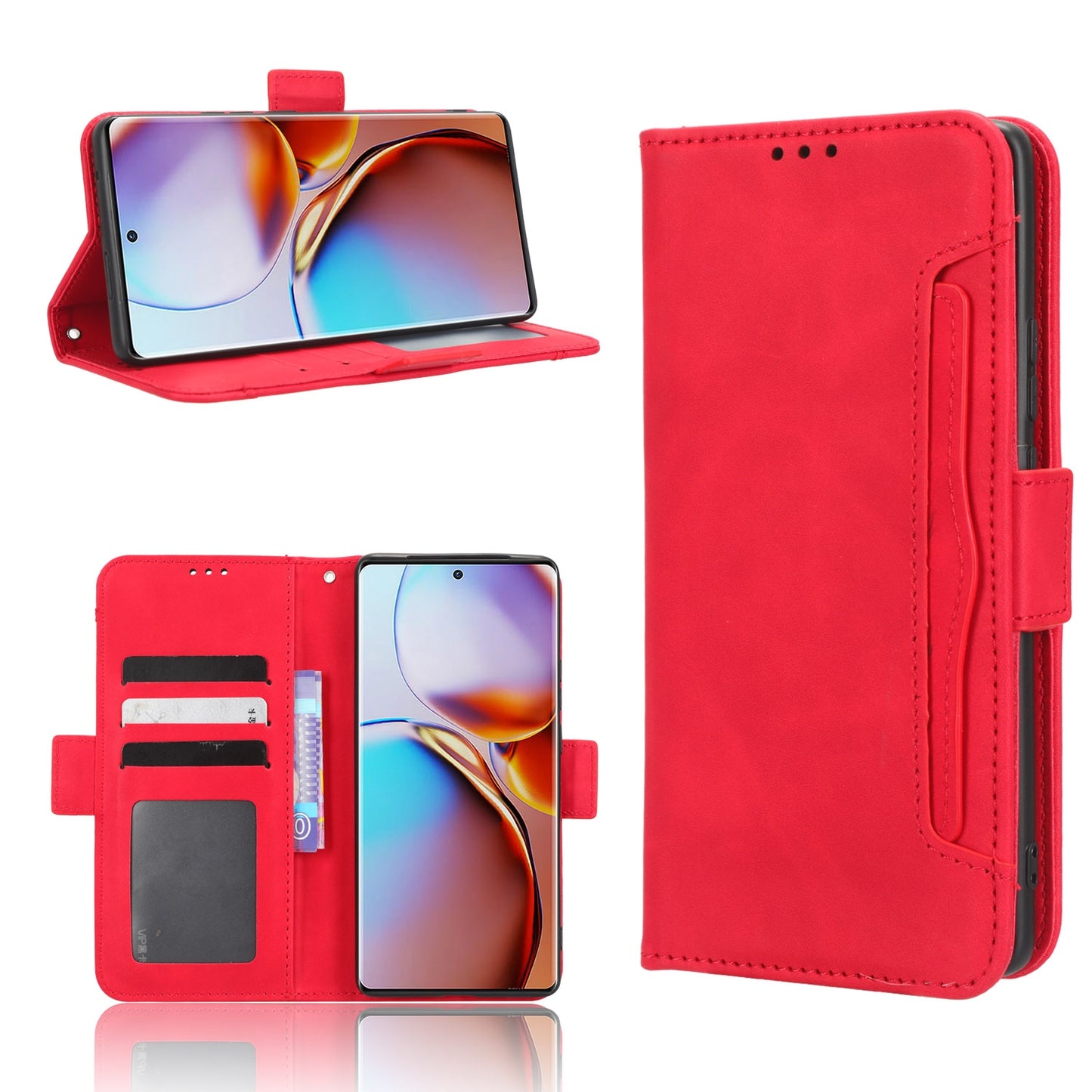 Motorola Moto X40 Pro Skin Feel PU Leather Wallet Phone Case with Card Slots, Cash Pocket, Magnetic Closure, Built-In Stand, Full Protection TPU Cover