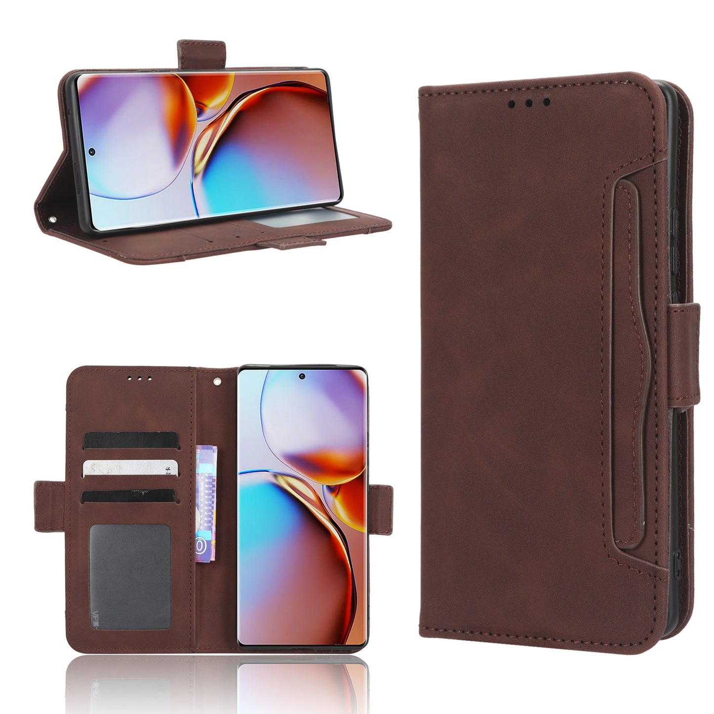 Motorola Moto X40 Pro Skin Feel PU Leather Wallet Phone Case with Card Slots, Cash Pocket, Magnetic Closure, Built-In Stand, Full Protection TPU Cover