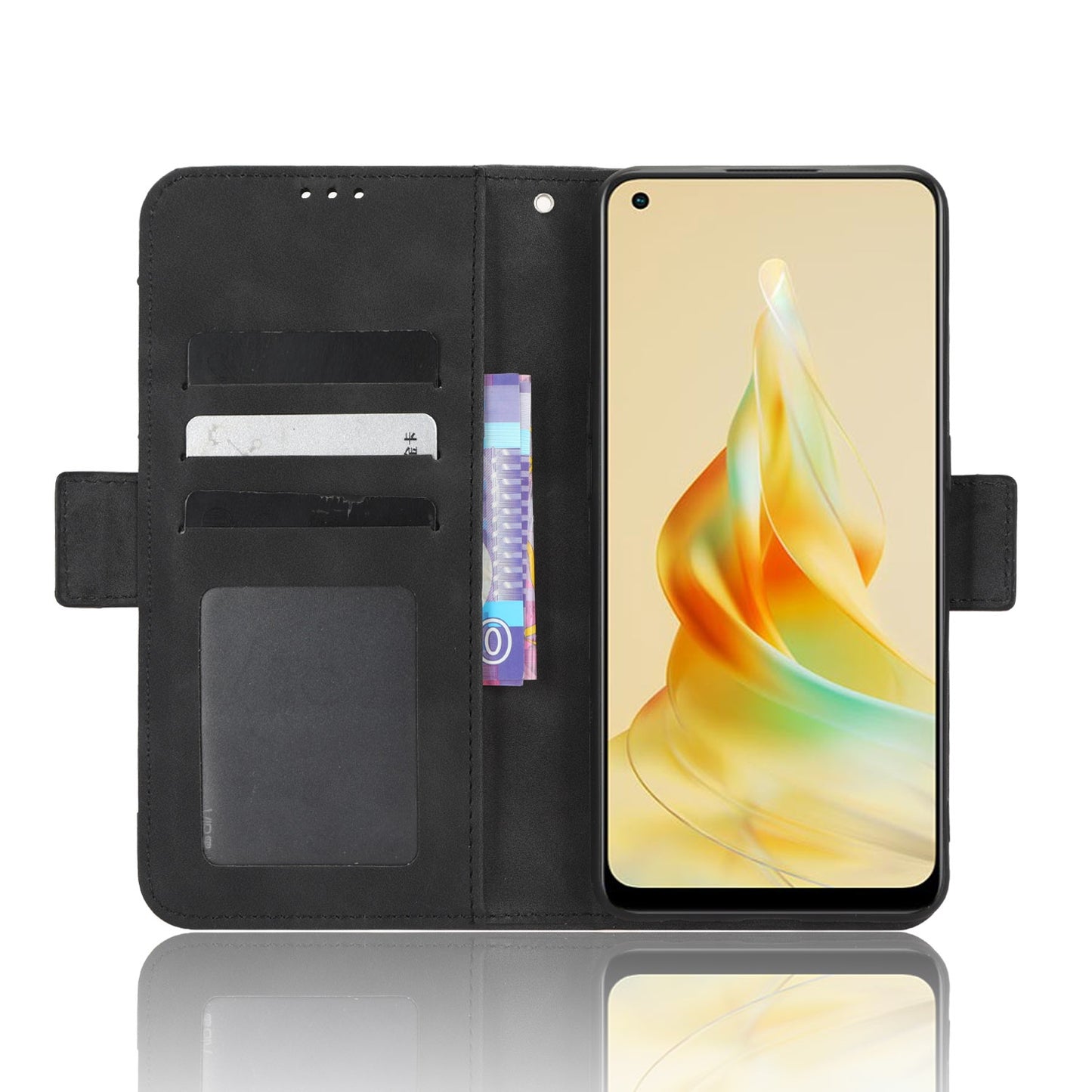 OPPO Reno8 T 4G Skin Feel PU Leather Wallet Phone Case with Card Slots, Cash Pocket, Magnetic Closure, Built-In Stand, Full Protection TPU Cover