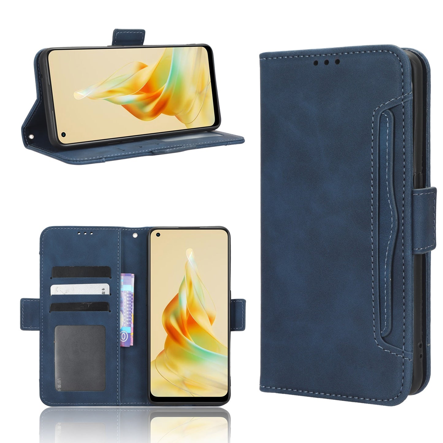 OPPO Reno8 T 4G Skin Feel PU Leather Wallet Phone Case with Card Slots, Cash Pocket, Magnetic Closure, Built-In Stand, Full Protection TPU Cover