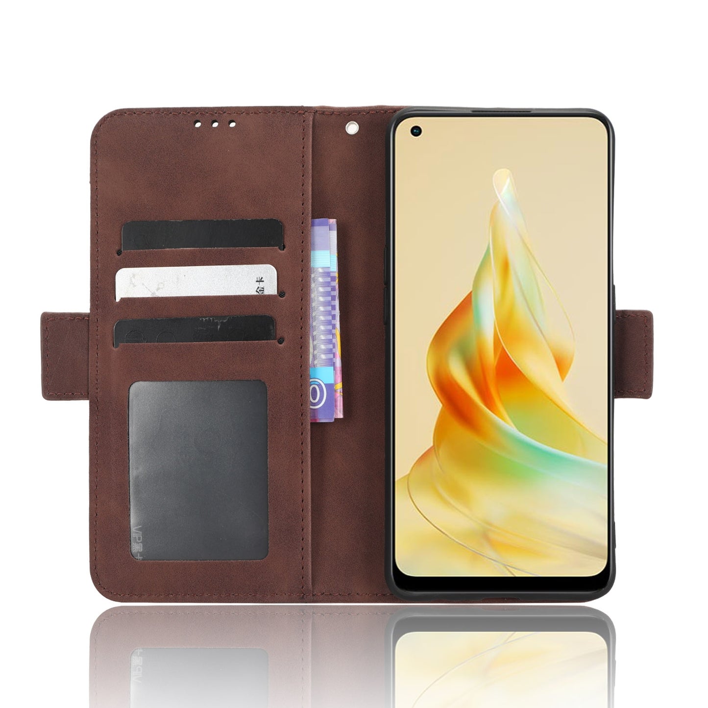 OPPO Reno8 T 4G Skin Feel PU Leather Wallet Phone Case with Card Slots, Cash Pocket, Magnetic Closure, Built-In Stand, Full Protection TPU Cover