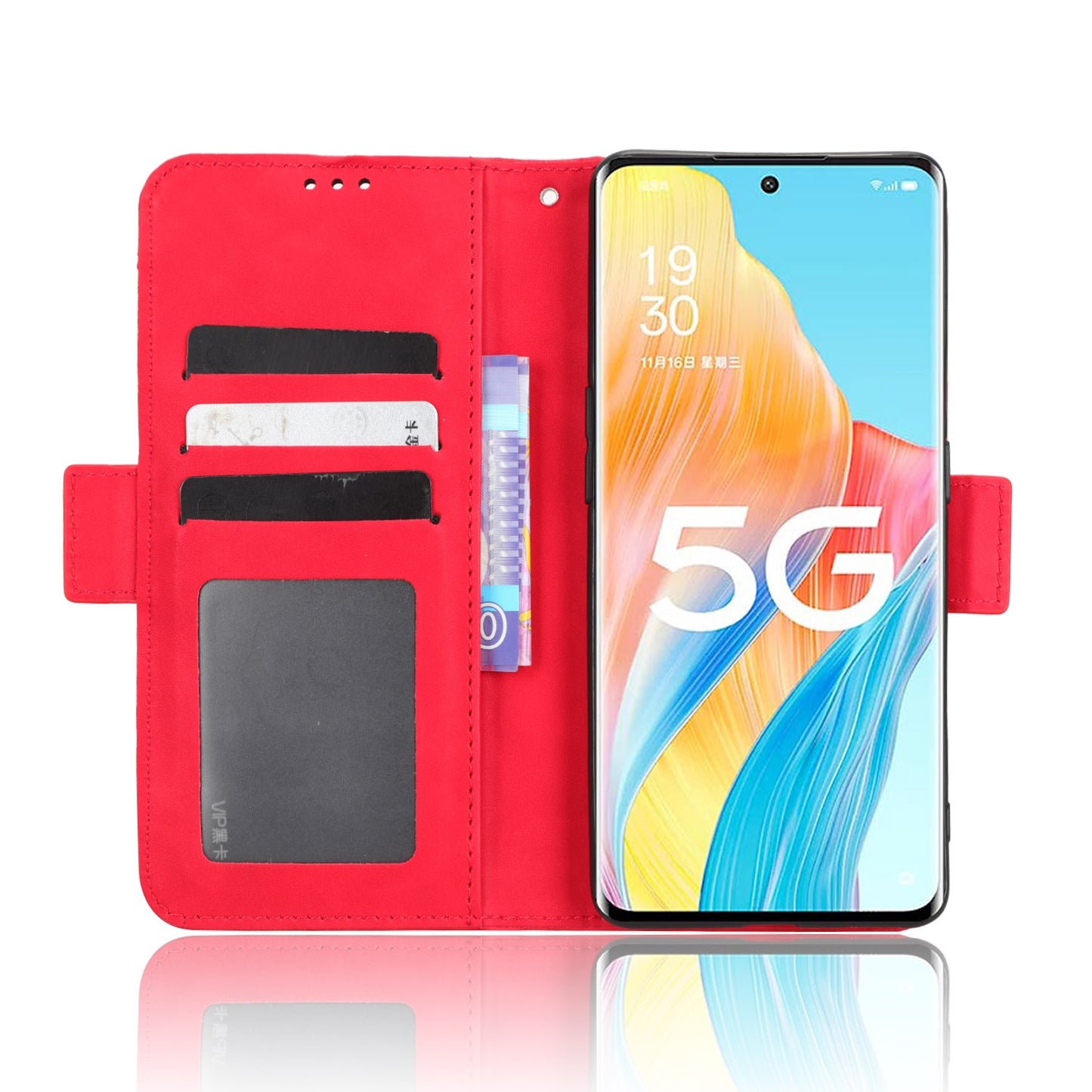 OPPO A1 Pro Skin Feel PU Leather Wallet Phone Case with Card Slots, Cash Pocket, Magnetic Closure, Built-In Stand, Full Protection TPU Cover