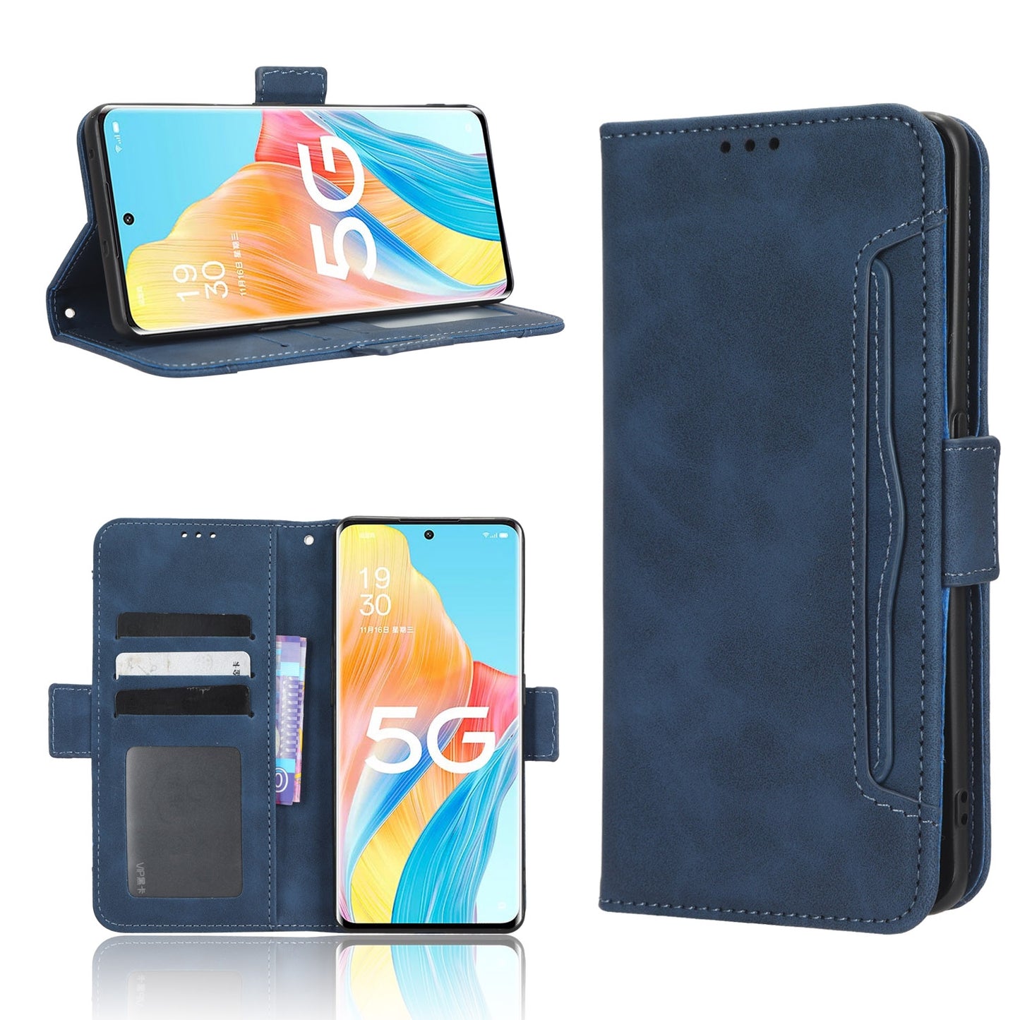 OPPO Reno8 T 5G Skin Feel PU Leather Wallet Phone Case with Card Slots, Cash Pocket, Magnetic Closure, Built-In Stand, Full Protection TPU Cover