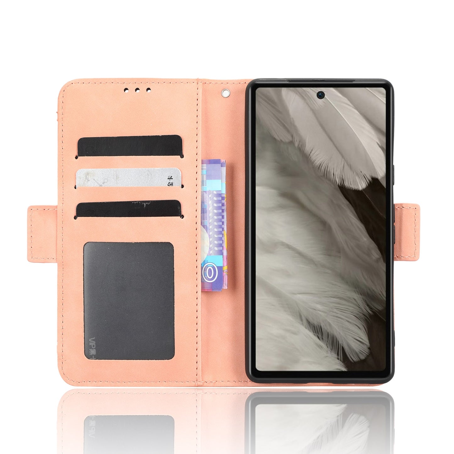 Google Pixel 7a Skin Feel PU Leather Wallet Phone Case with Card Slots, Cash Pocket, Magnetic Closure, Built-In Stand, Full Protection TPU Cover