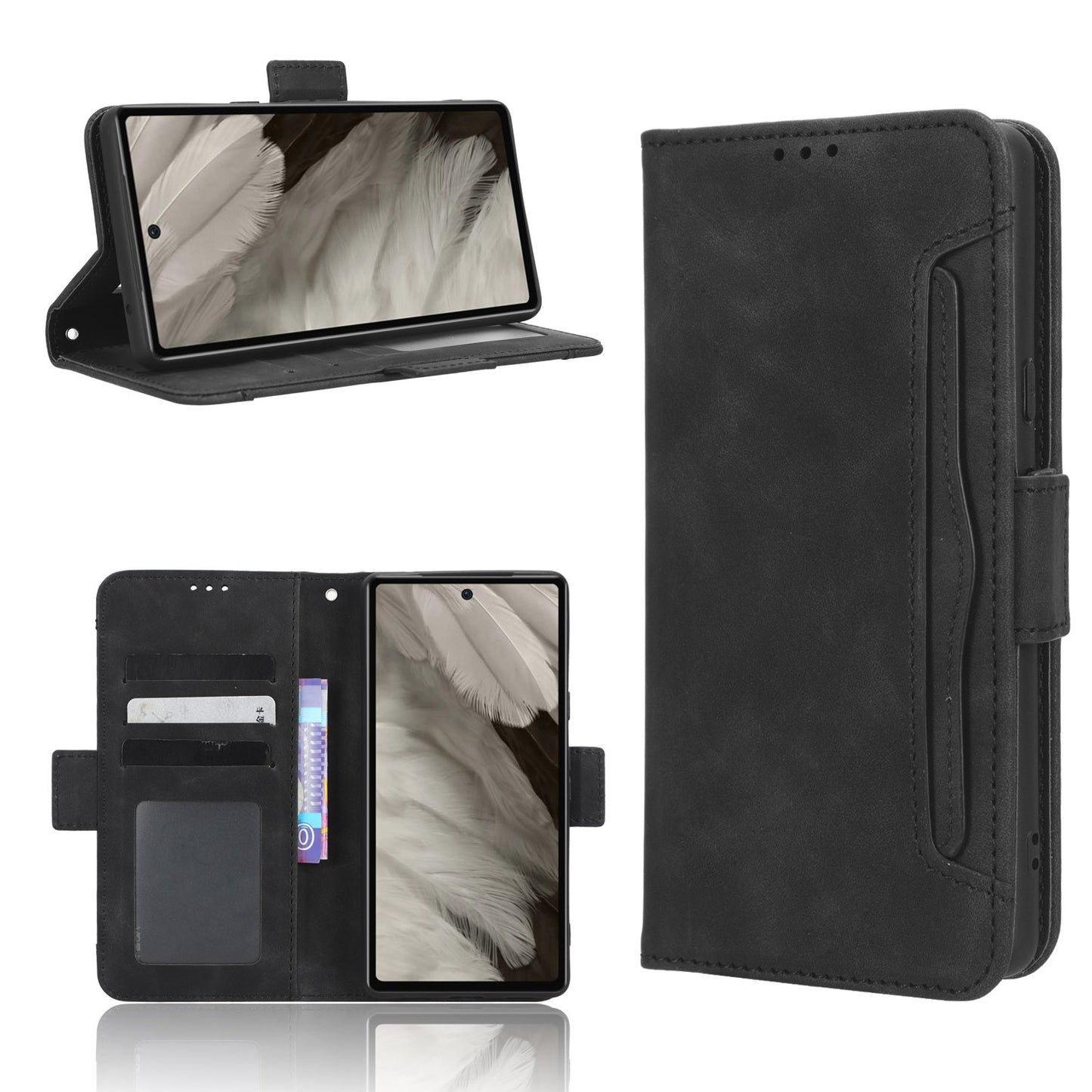 Google Pixel 7a Skin Feel PU Leather Wallet Phone Case with Card Slots, Cash Pocket, Magnetic Closure, Built-In Stand, Full Protection TPU Cover