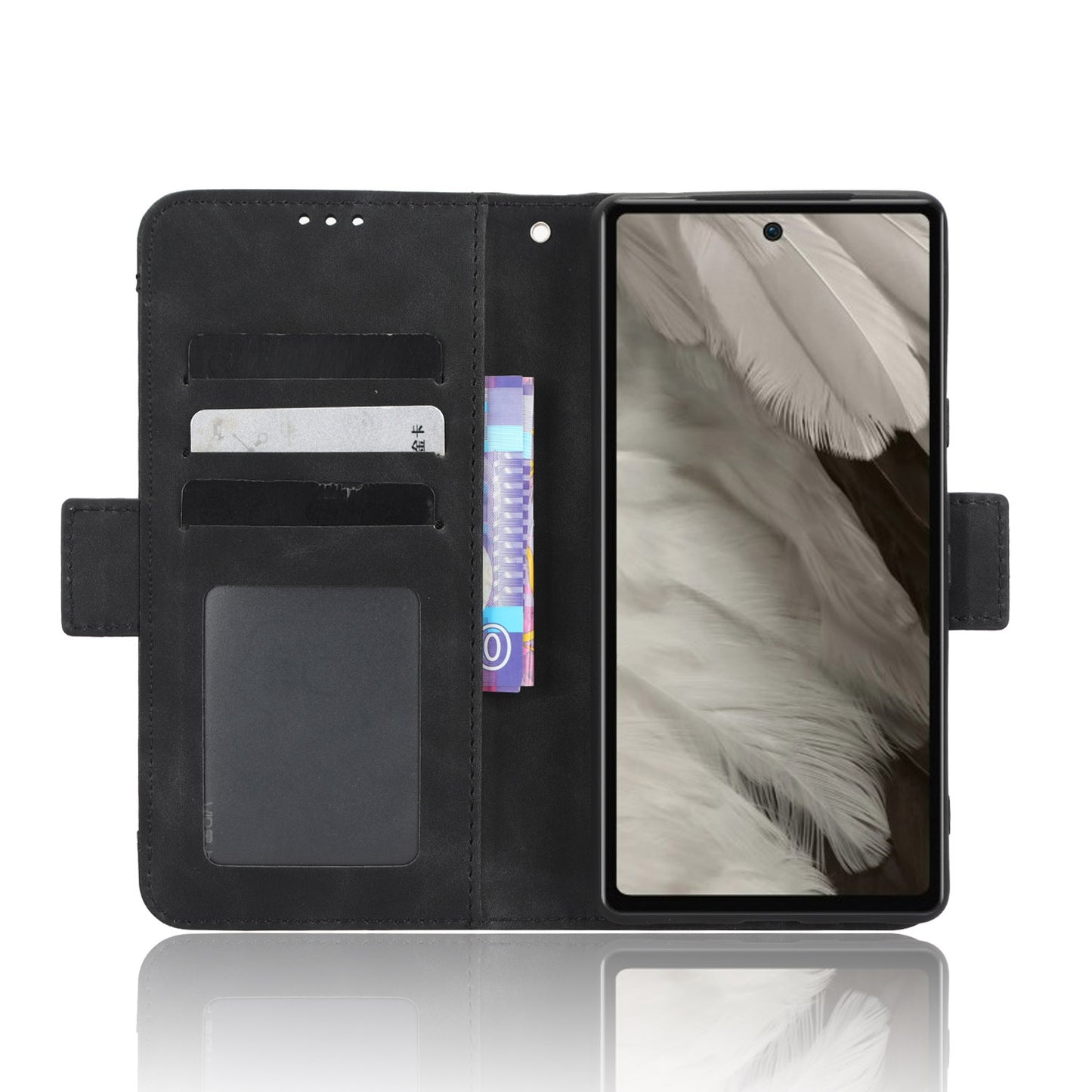 Google Pixel 7a Skin Feel PU Leather Wallet Phone Case with Card Slots, Cash Pocket, Magnetic Closure, Built-In Stand, Full Protection TPU Cover