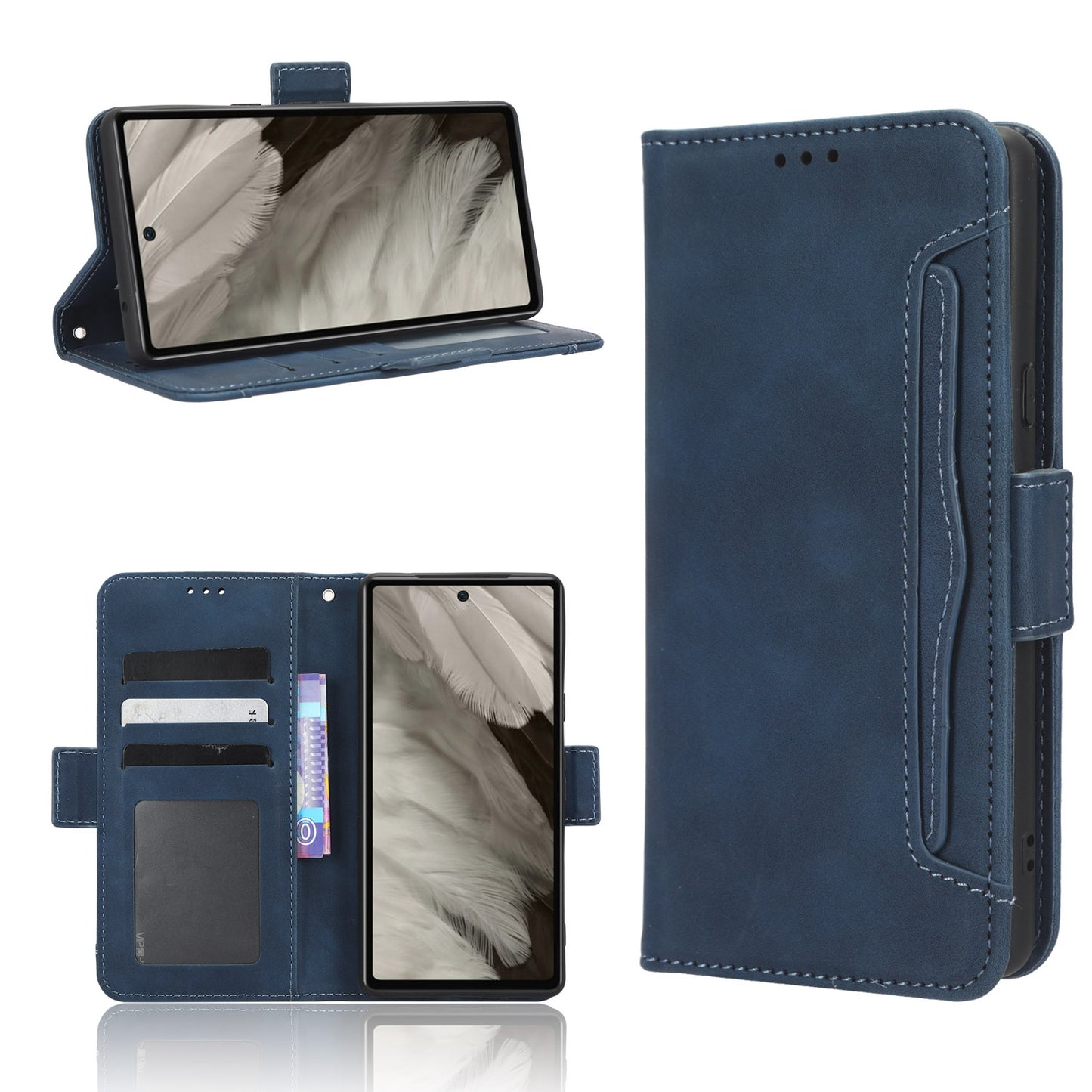 Google Pixel 7a Skin Feel PU Leather Wallet Phone Case with Card Slots, Cash Pocket, Magnetic Closure, Built-In Stand, Full Protection TPU Cover