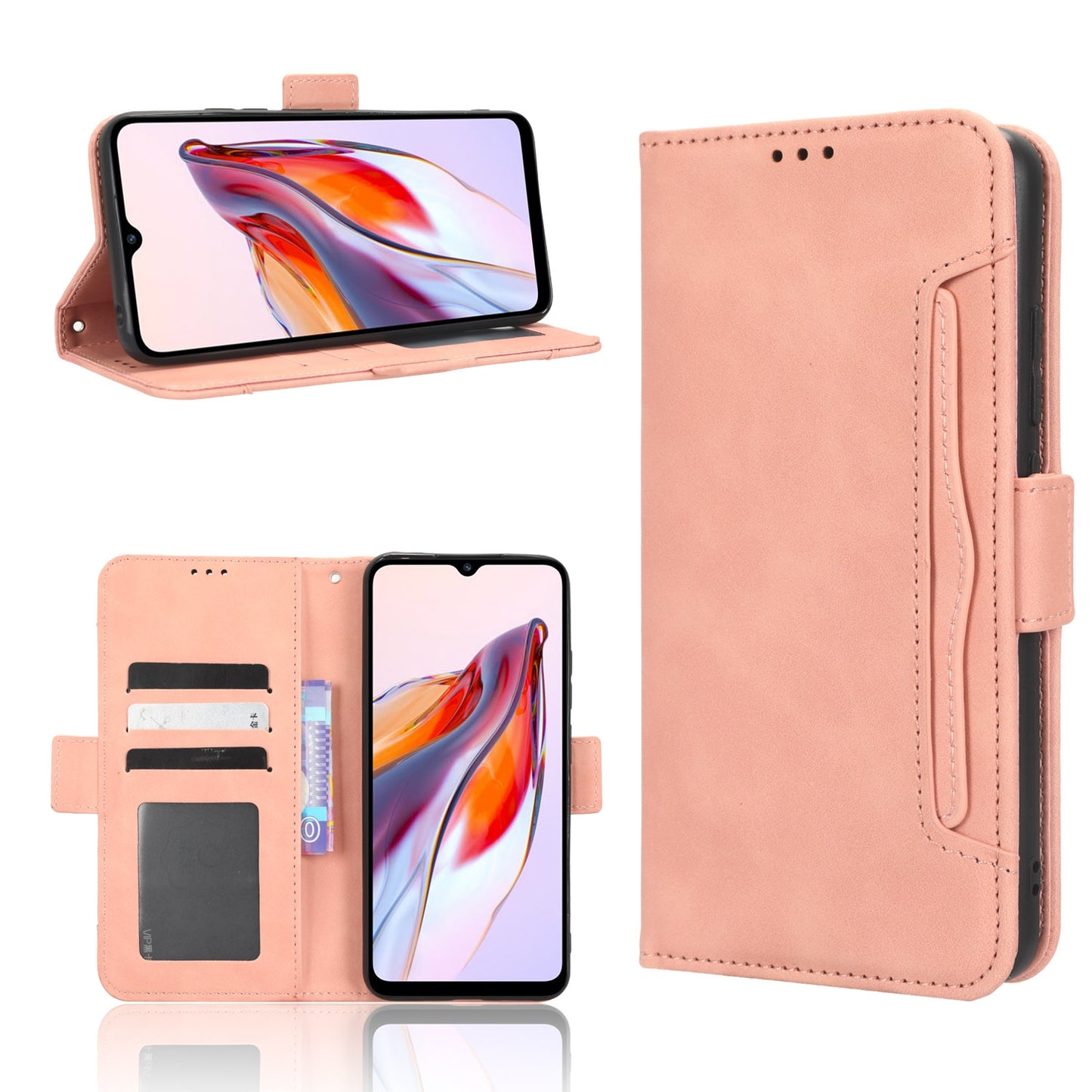 Xiaomi Redmi 12C Skin Feel PU Leather Wallet Phone Case with Card Slots, Cash Pocket, Magnetic Closure, Built-In Stand, Full Protection TPU Cover