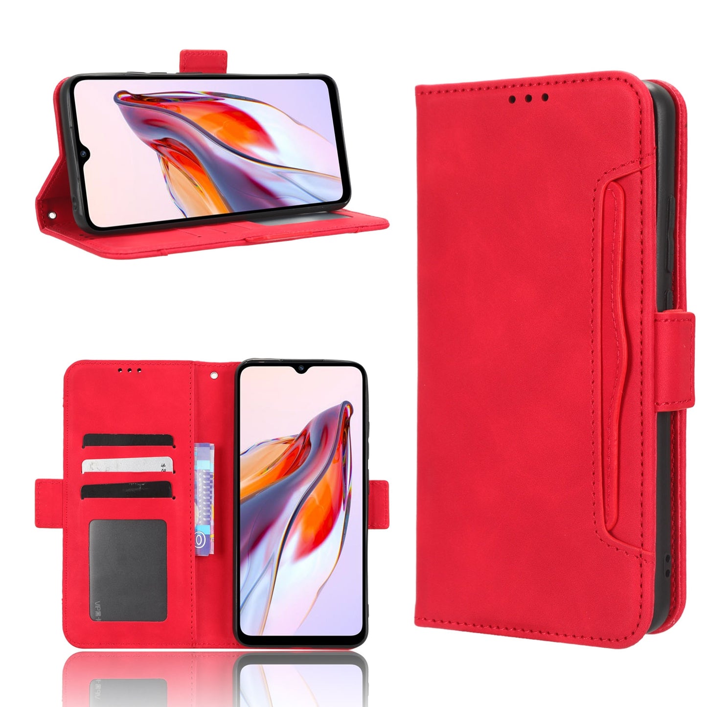 Xiaomi Redmi 12C Skin Feel PU Leather Wallet Phone Case with Card Slots, Cash Pocket, Magnetic Closure, Built-In Stand, Full Protection TPU Cover
