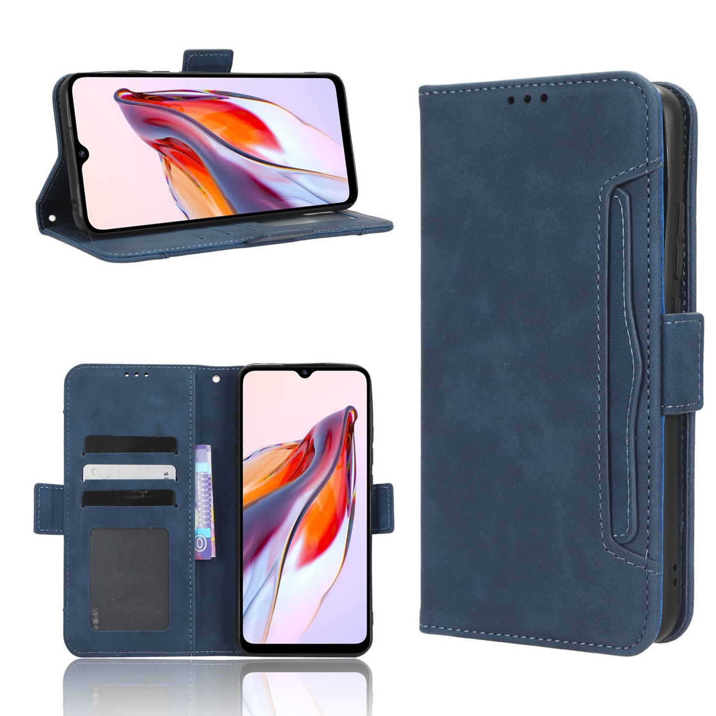 Xiaomi Redmi 11A Skin Feel PU Leather Wallet Phone Case with Card Slots, Cash Pocket, Magnetic Closure, Built-In Stand, Full Protection TPU Cover