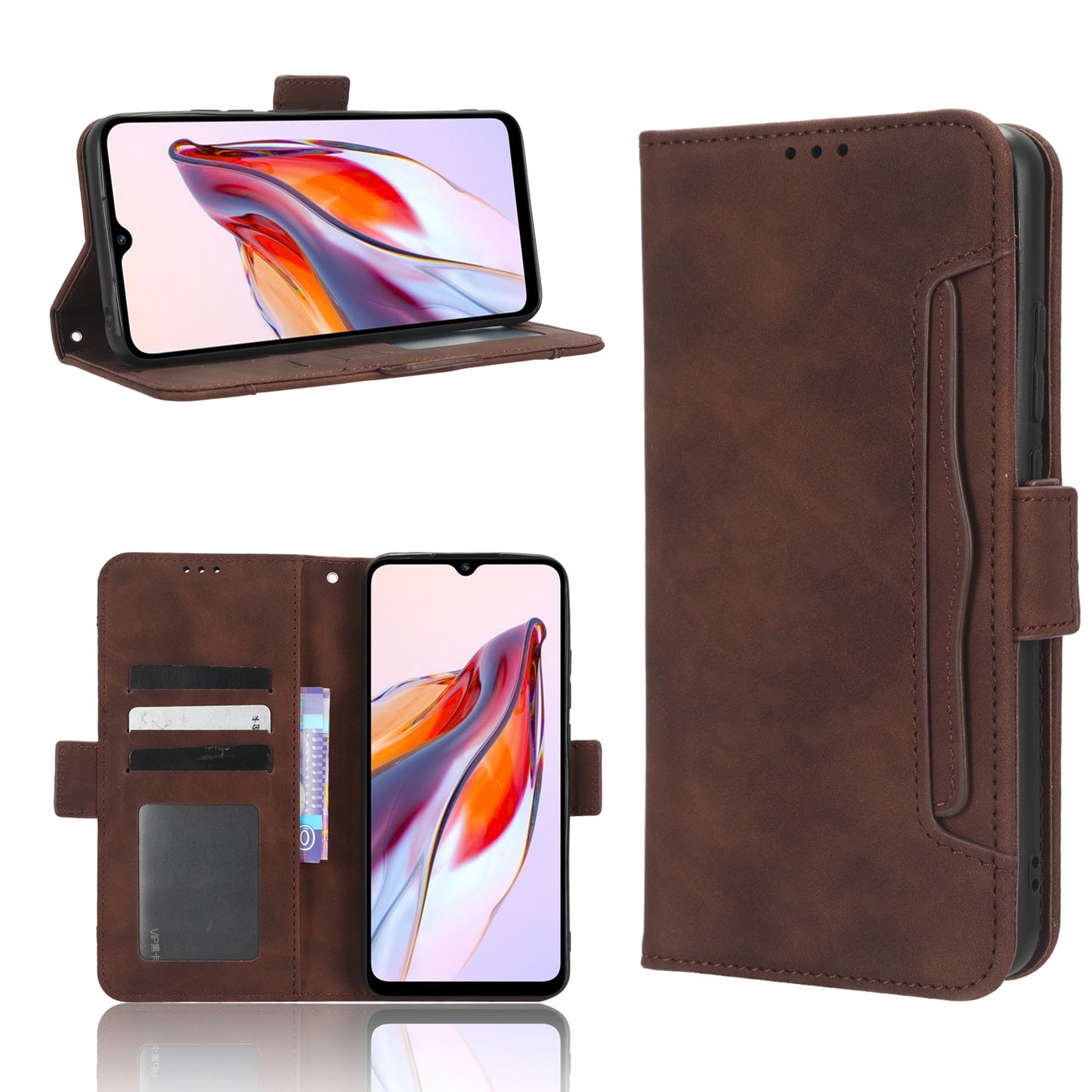 Xiaomi Redmi 11A Skin Feel PU Leather Wallet Phone Case with Card Slots, Cash Pocket, Magnetic Closure, Built-In Stand, Full Protection TPU Cover
