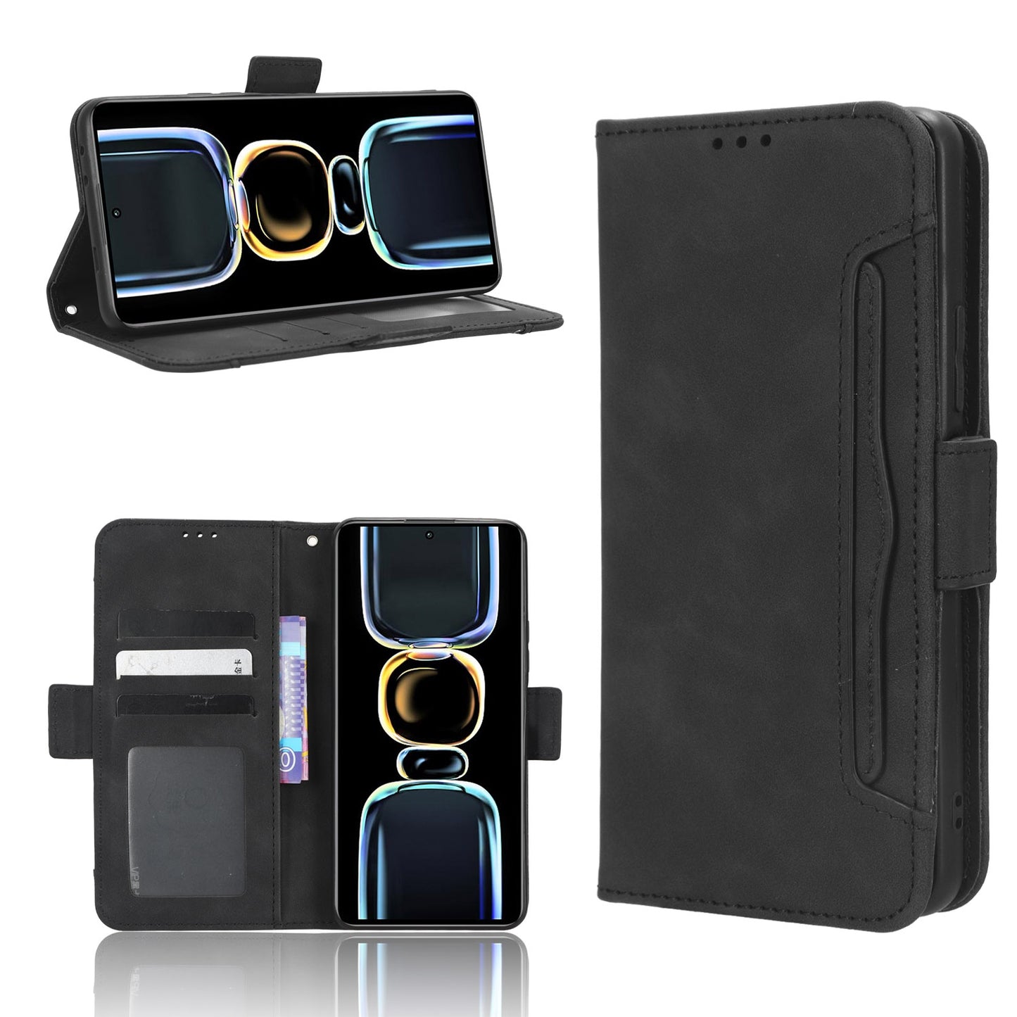 Xiaomi Redmi K60E 5G Skin Feel PU Leather Wallet Phone Case with Card Slots, Cash Pocket, Magnetic Closure, Built-In Stand, Full Protection TPU Cover