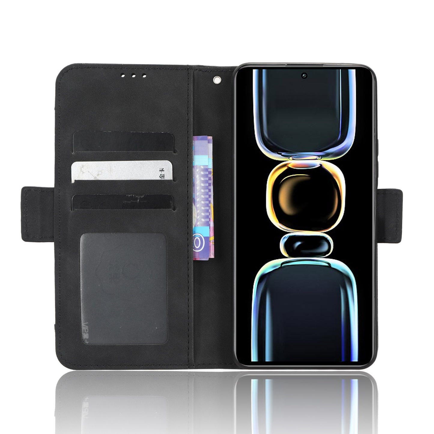 Xiaomi Redmi K60E 5G Skin Feel PU Leather Wallet Phone Case with Card Slots, Cash Pocket, Magnetic Closure, Built-In Stand, Full Protection TPU Cover