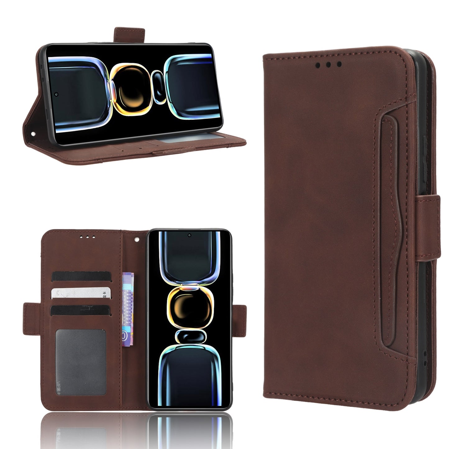 Xiaomi Redmi K60E 5G Skin Feel PU Leather Wallet Phone Case with Card Slots, Cash Pocket, Magnetic Closure, Built-In Stand, Full Protection TPU Cover