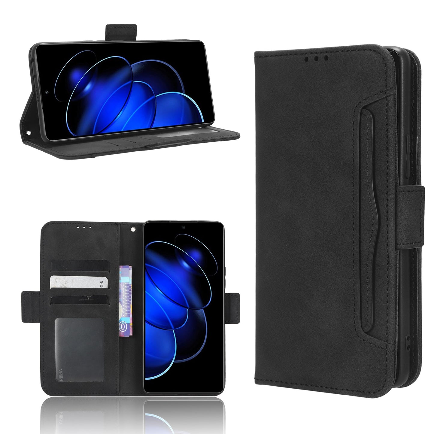 Honor 80 GT Skin Feel PU Leather Wallet Phone Case with Card Slots, Cash Pocket, Magnetic Closure, Built-In Stand, Full Protection TPU Cover