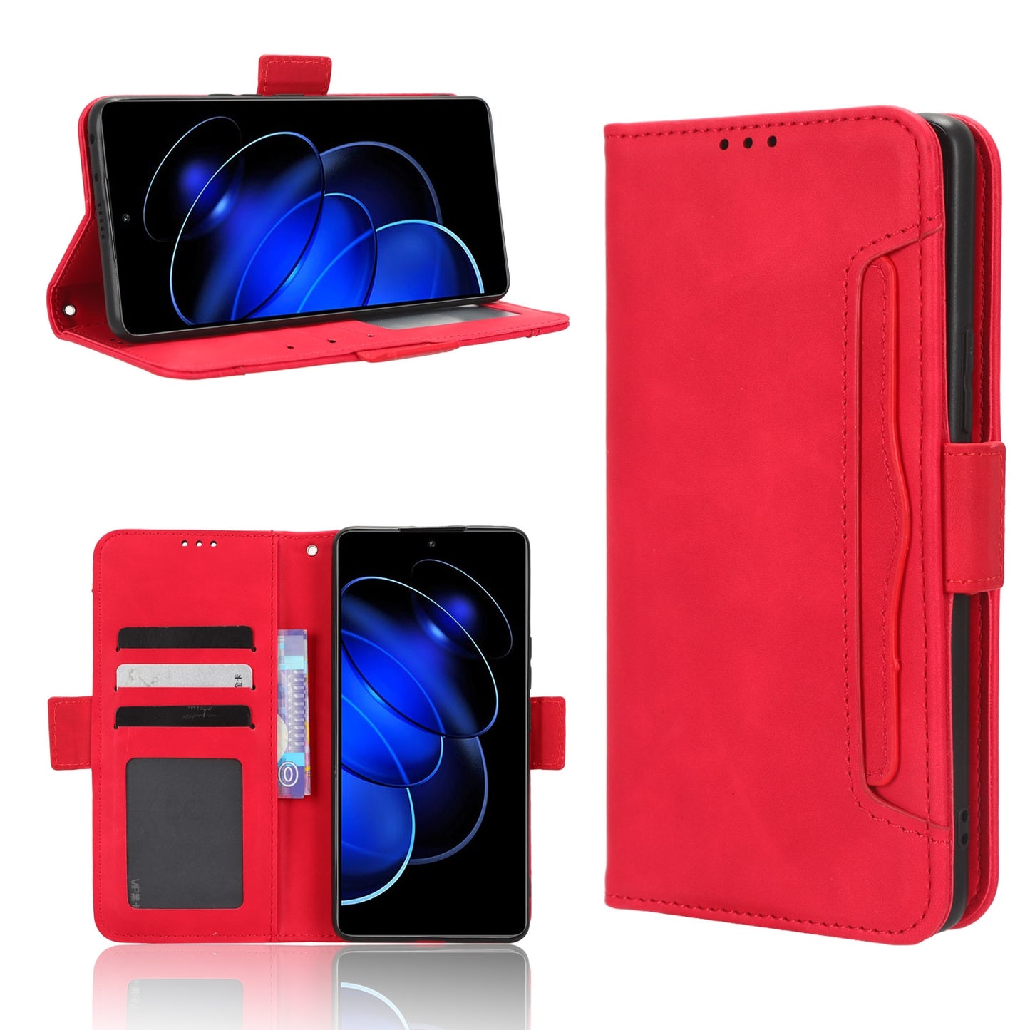 Honor 80 GT Skin Feel PU Leather Wallet Phone Case with Card Slots, Cash Pocket, Magnetic Closure, Built-In Stand, Full Protection TPU Cover