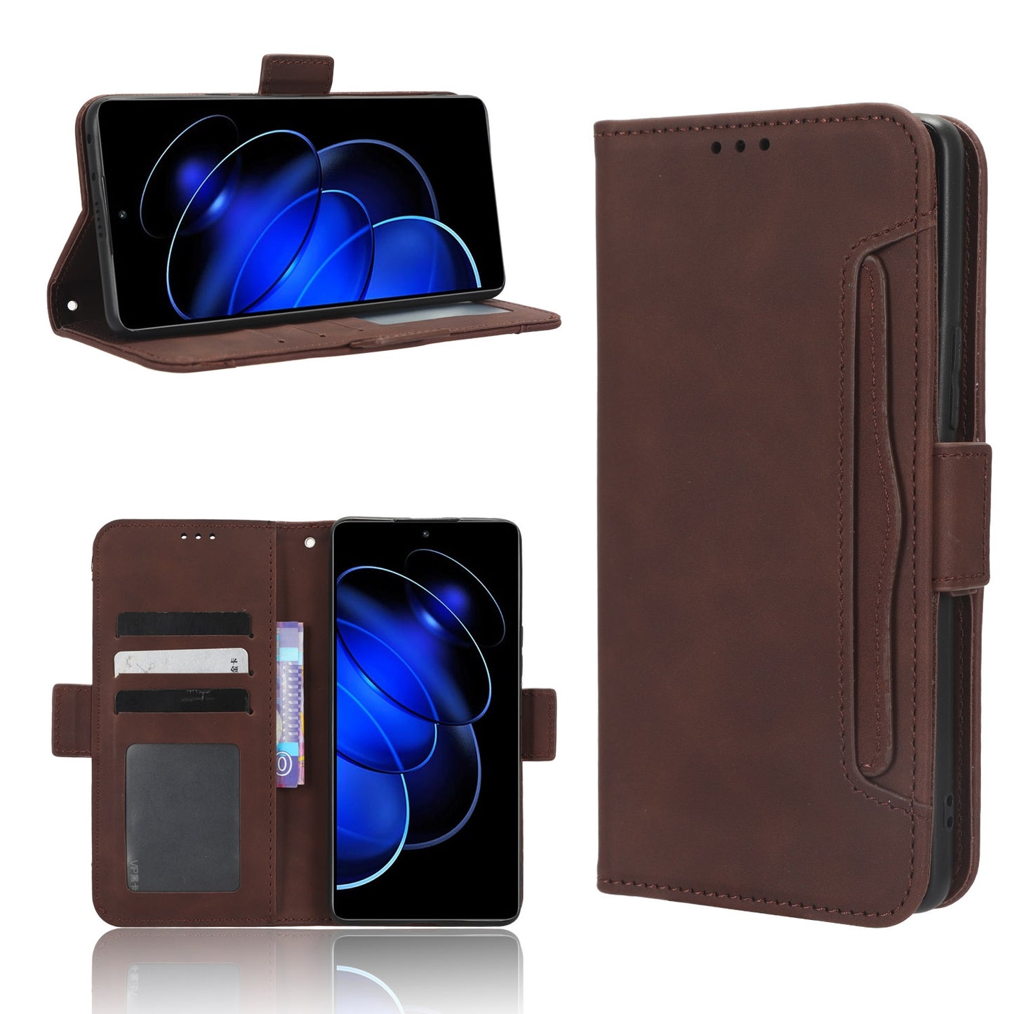 Honor 80 GT Skin Feel PU Leather Wallet Phone Case with Card Slots, Cash Pocket, Magnetic Closure, Built-In Stand, Full Protection TPU Cover