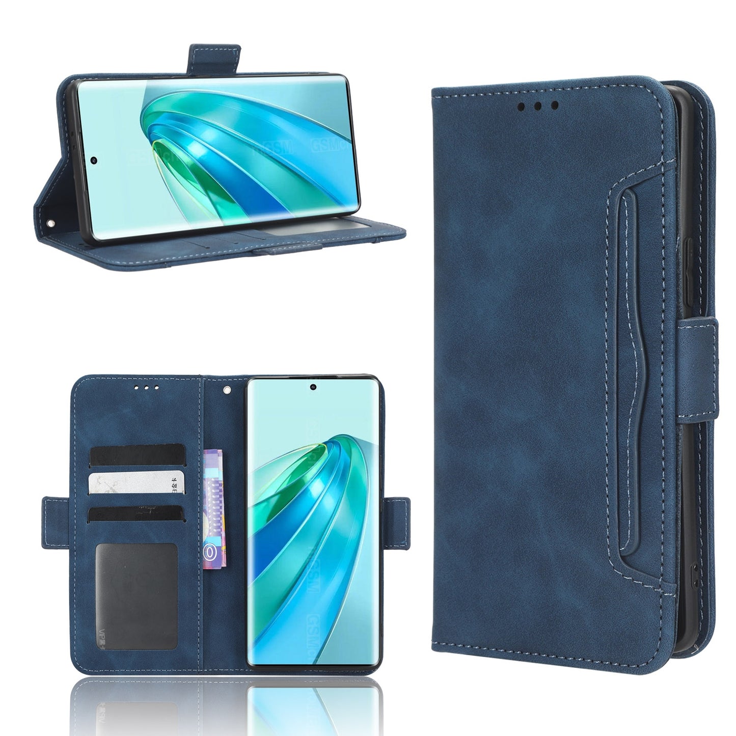 Honor Magic5 Lite 5G Skin Feel PU Leather Wallet Phone Case with Card Slots, Cash Pocket, Magnetic Closure, Built-In Stand, Full Protection TPU Cover