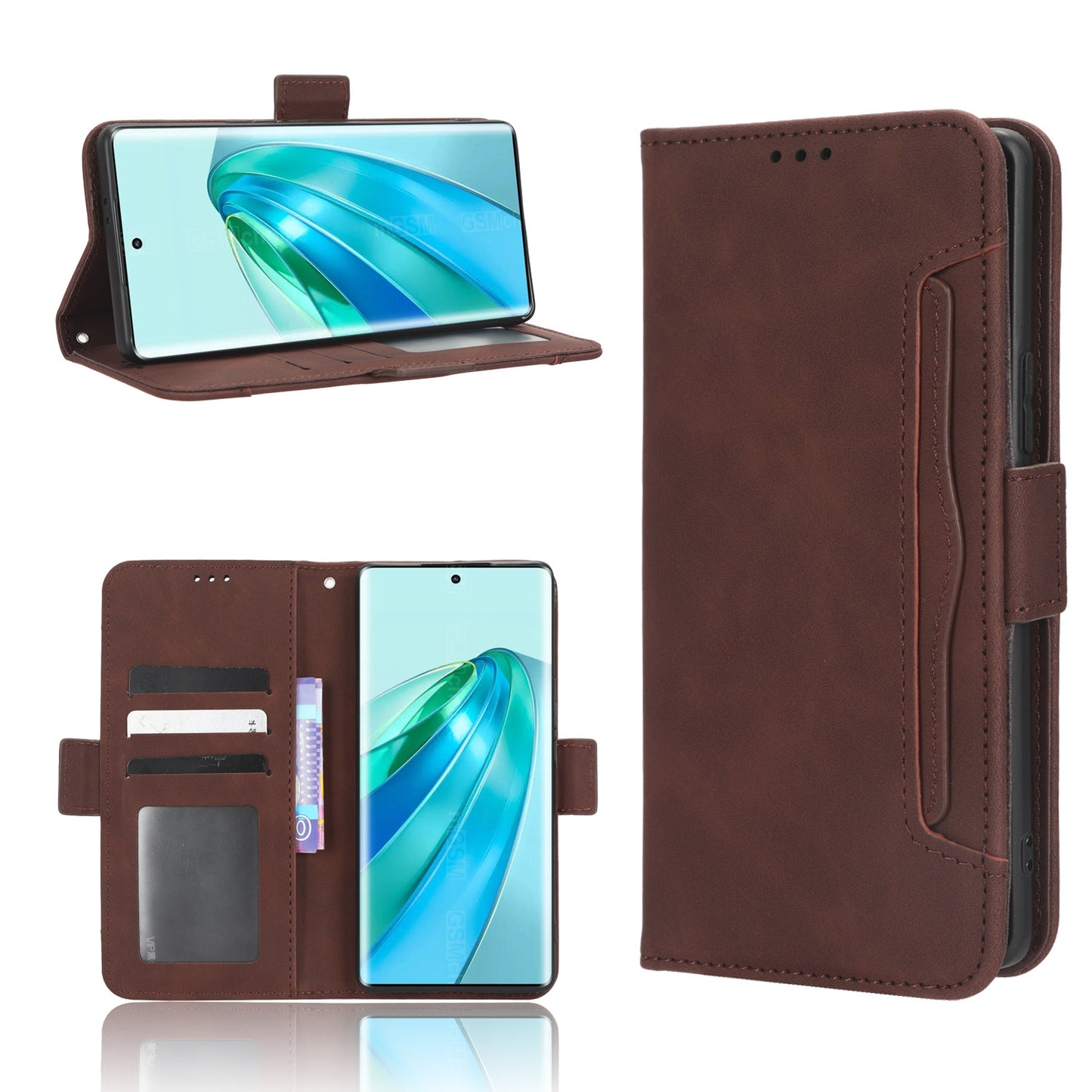 Honor X9A Skin Feel PU Leather Wallet Phone Case with Card Slots, Cash Pocket, Magnetic Closure, Built-In Stand, Full Protection TPU Cover