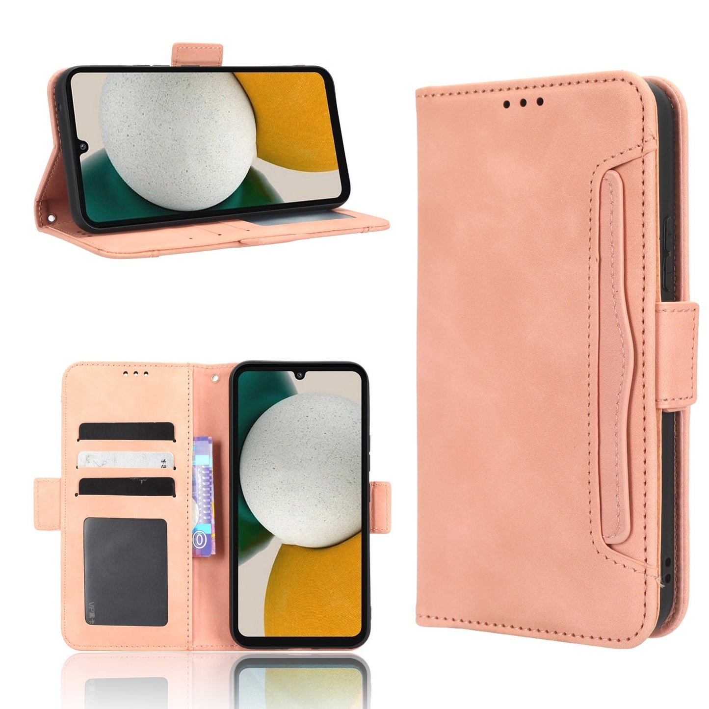 Samsung Galaxy A34 5G Skin Feel PU Leather Wallet Phone Case with Card Slots, Cash Pocket, Magnetic Closure, Built-In Stand, Full Protection TPU Cover