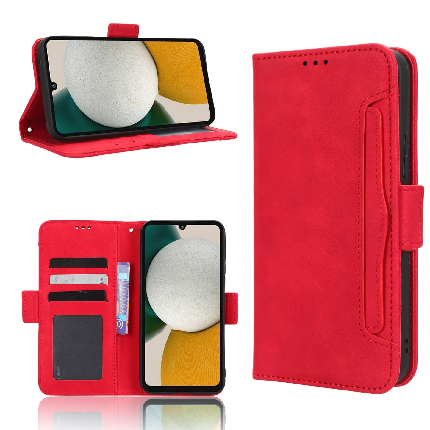 Samsung Galaxy A34 5G Skin Feel PU Leather Wallet Phone Case with Card Slots, Cash Pocket, Magnetic Closure, Built-In Stand, Full Protection TPU Cover