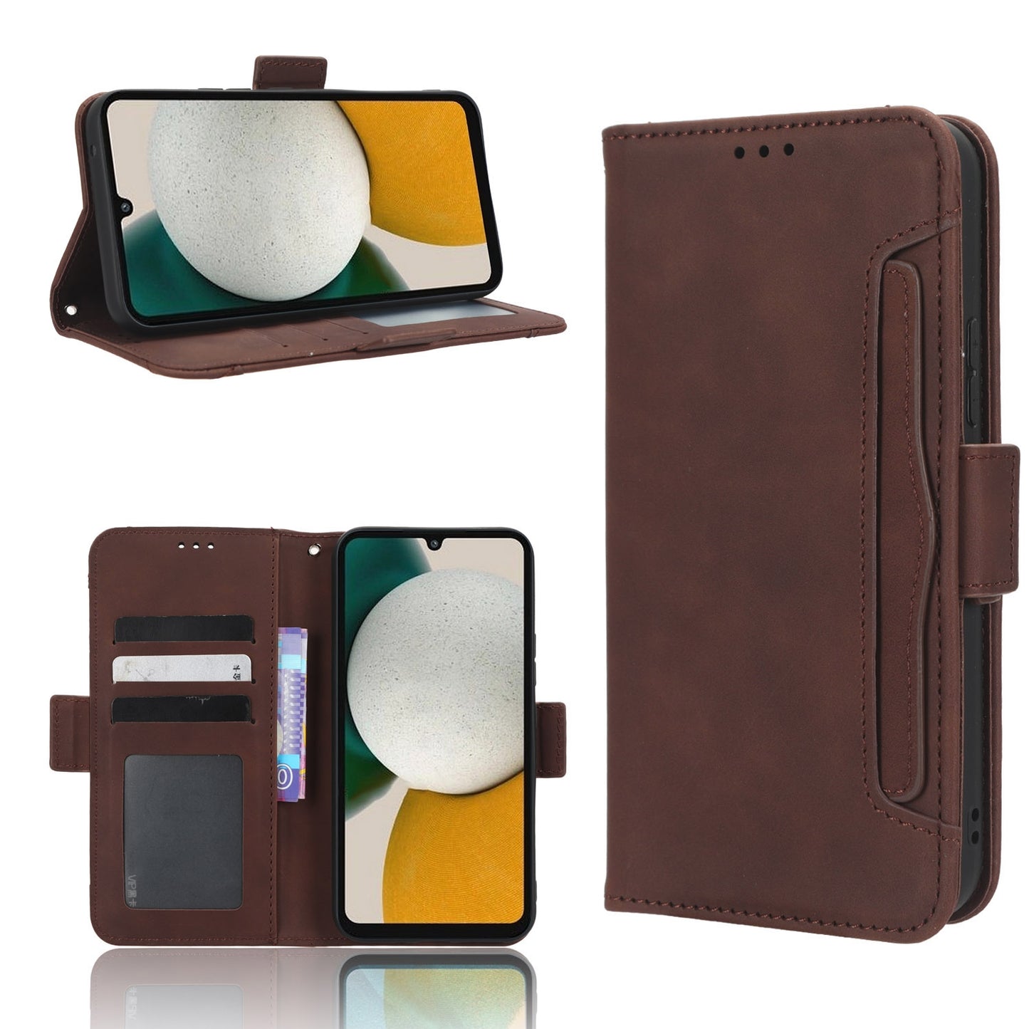 Samsung Galaxy A34 5G Skin Feel PU Leather Wallet Phone Case with Card Slots, Cash Pocket, Magnetic Closure, Built-In Stand, Full Protection TPU Cover