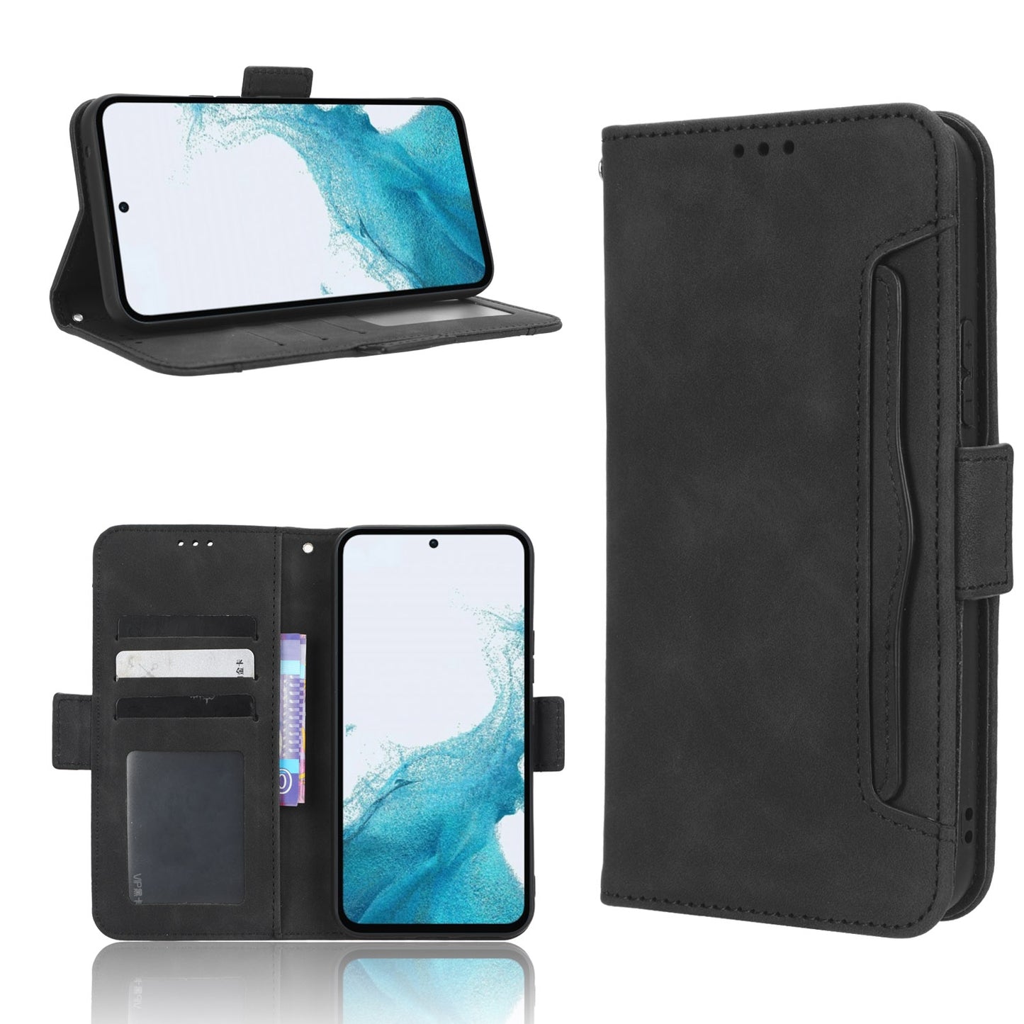 Samsung Galaxy A54 5G Skin Feel PU Leather Wallet Phone Case with Card Slots, Cash Pocket, Magnetic Closure, Built-In Stand, Full Protection TPU Cover