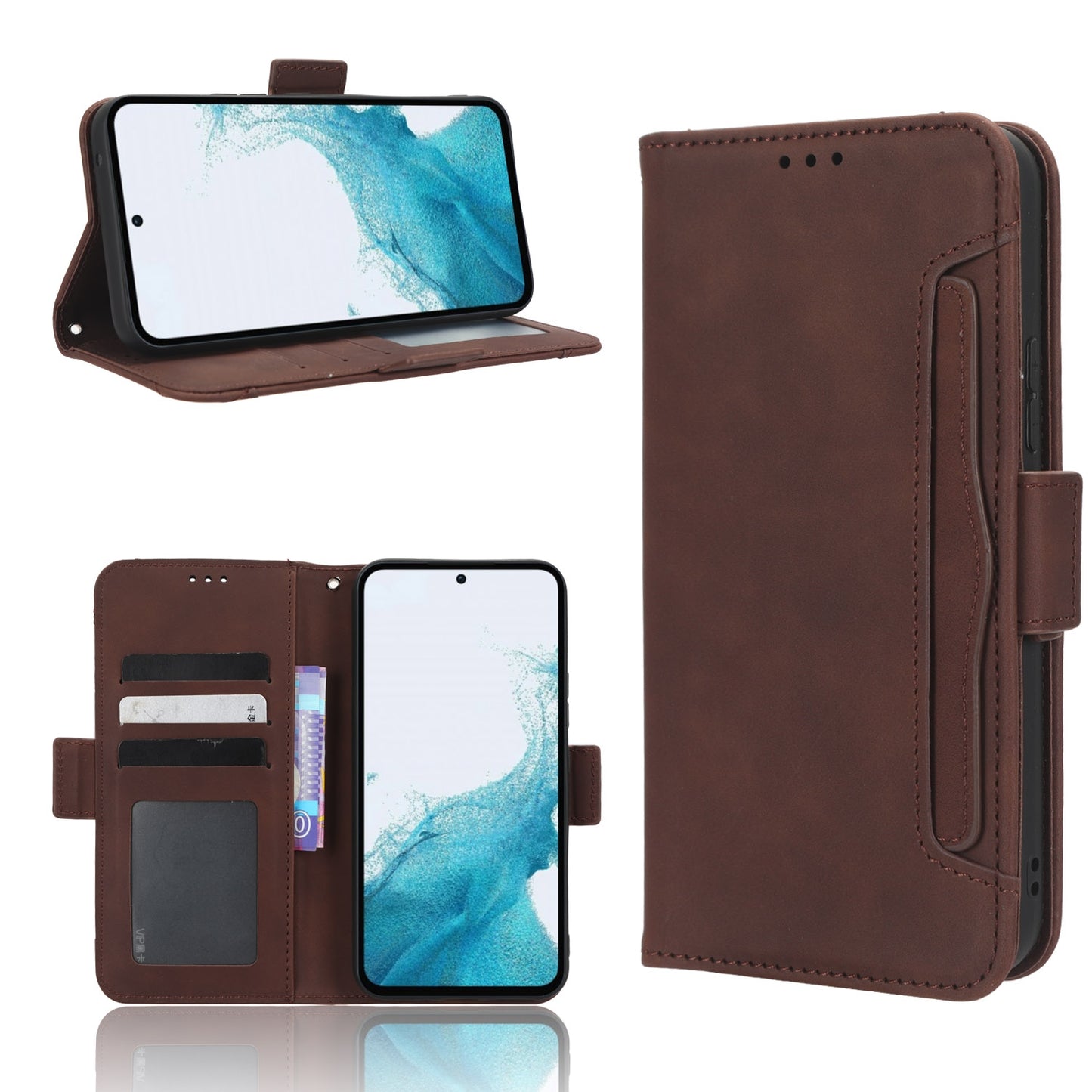Samsung Galaxy A54 5G Skin Feel PU Leather Wallet Phone Case with Card Slots, Cash Pocket, Magnetic Closure, Built-In Stand, Full Protection TPU Cover