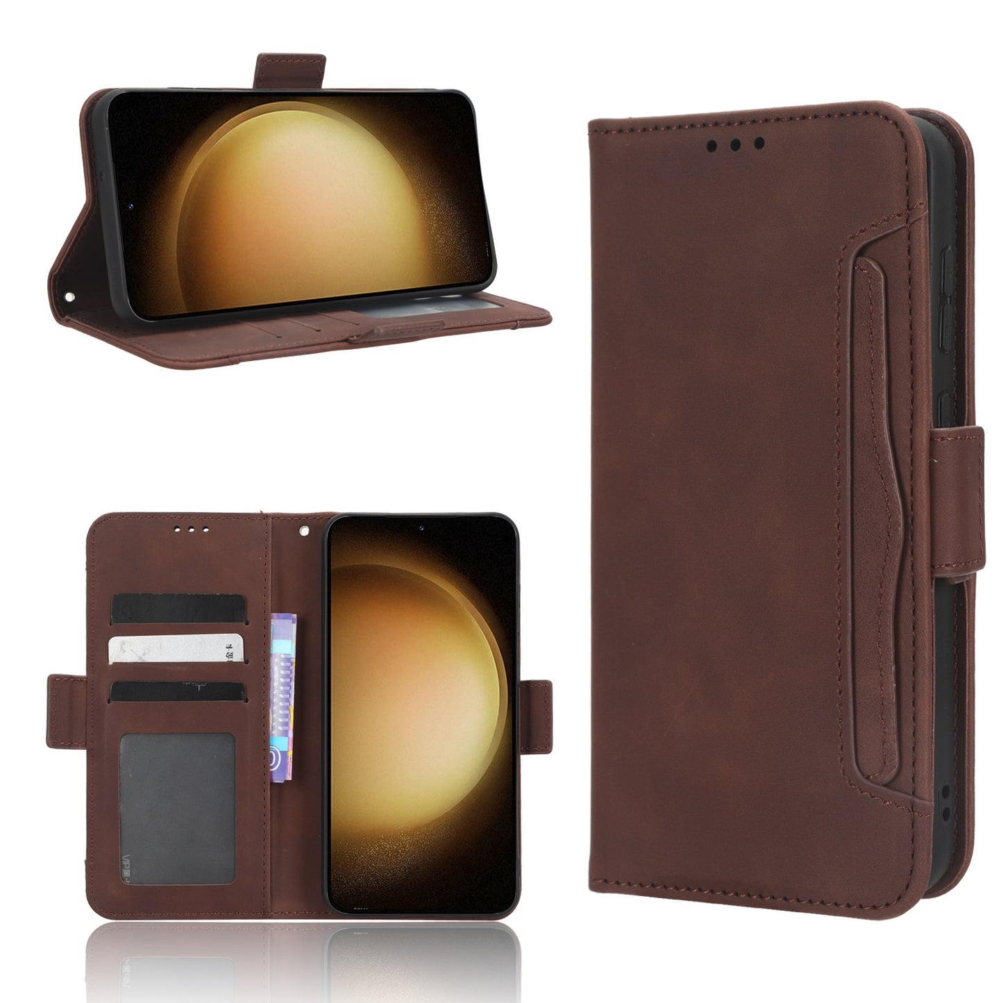 Samsung Galaxy S23+ 5G Skin Feel PU Leather Wallet Phone Case with Card Slots, Cash Pocket, Magnetic Closure, Built-In Stand, Full Protection TPU Cover
