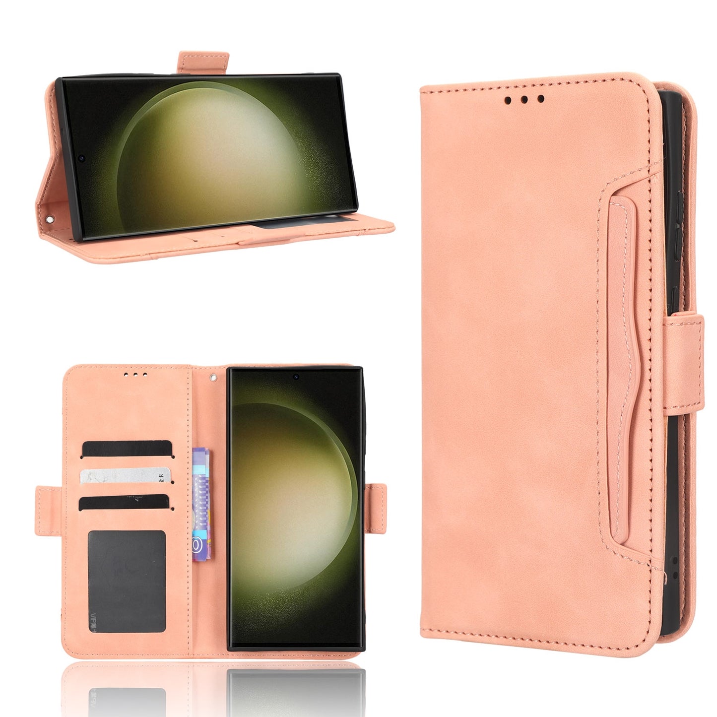 Samsung Galaxy S23 Ultra 5G Skin Feel PU Leather Wallet Phone Case with Card Slots, Cash Pocket, Magnetic Closure, Built-In Stand, Full Protection TPU Cover